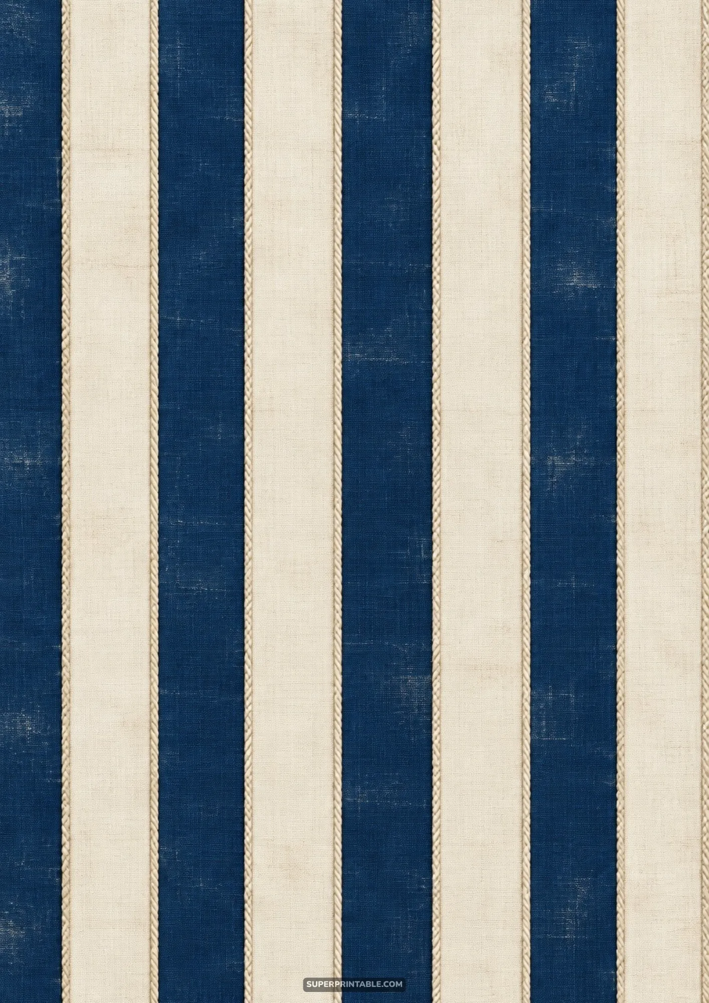 Navy blue and cream vertical stripes with nautical rope trim detailing
