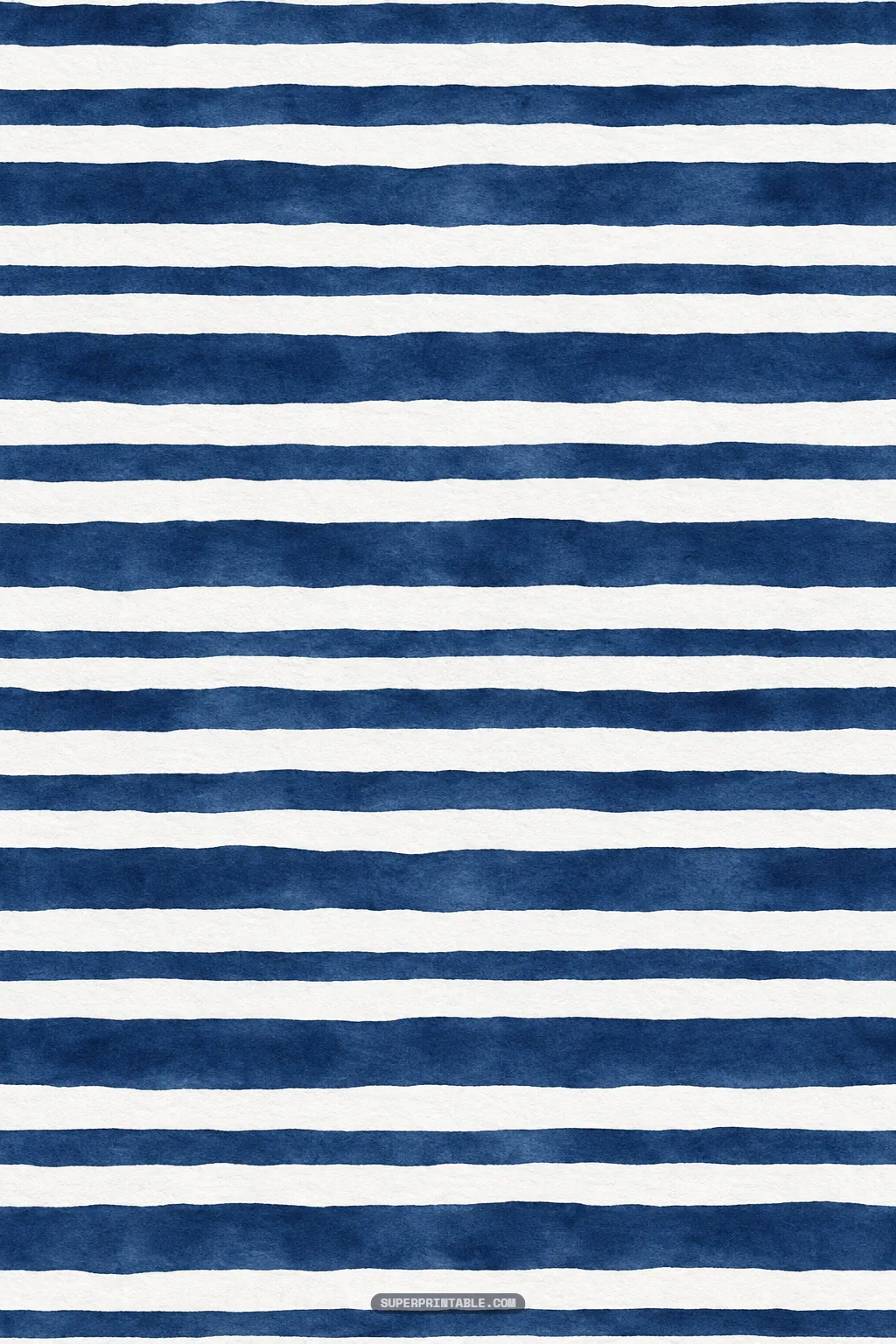 Horizontal navy blue and white hand painted watercolor stripes with subtle washed paper texture
