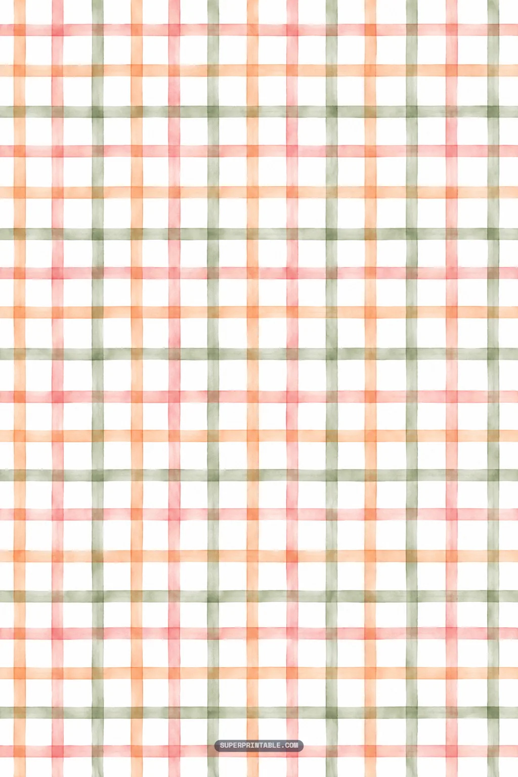 Simple watercolor windowpane grid in peach orange, pastel pink, and sage green stripes.