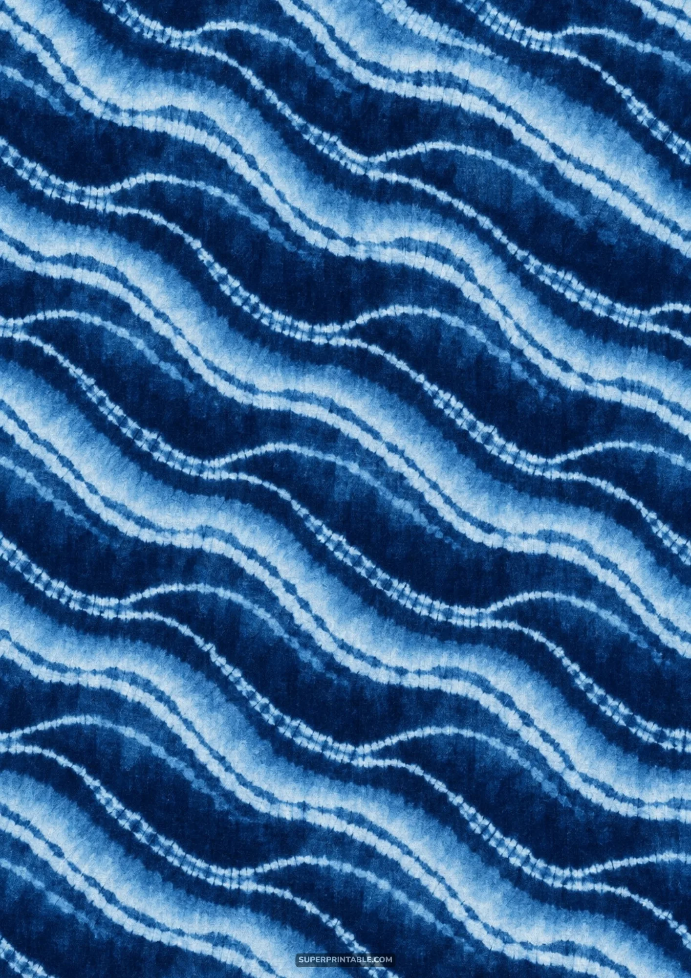 Nui shibori undulating ripple wave lines resist dyed in marine indigo blue on cotton fabric