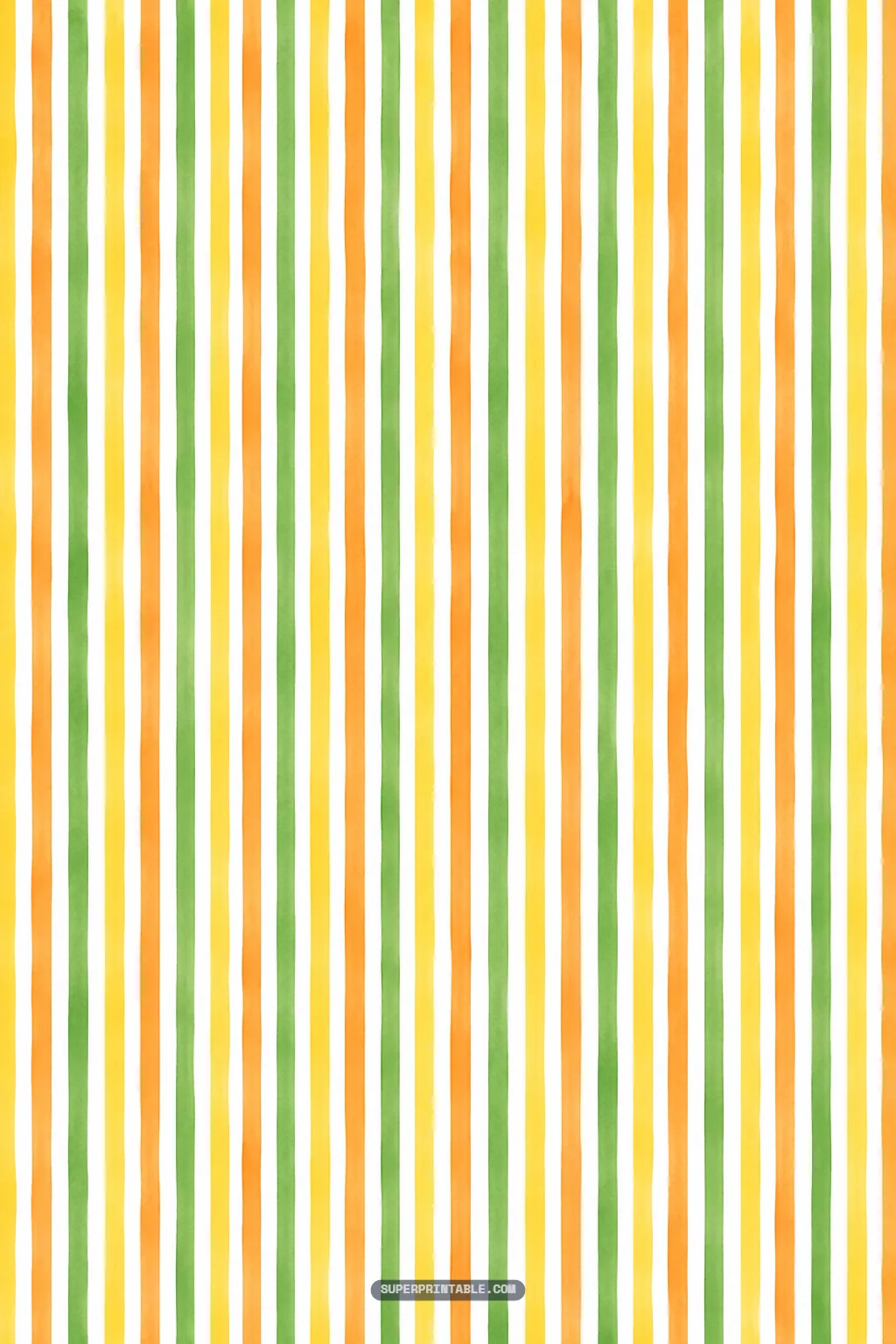 Vertical watercolor stripes in warm mango yellow, passionfruit orange, and leafy vine green across white.