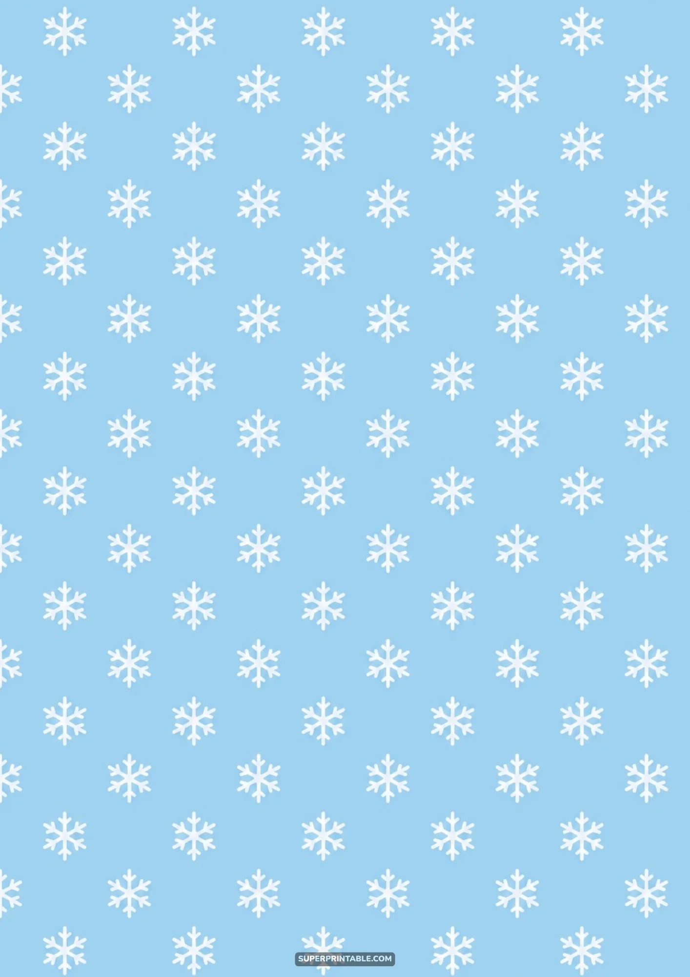 Winter holiday digital papers with delicate white snowflakes over a soft sky blue background.
