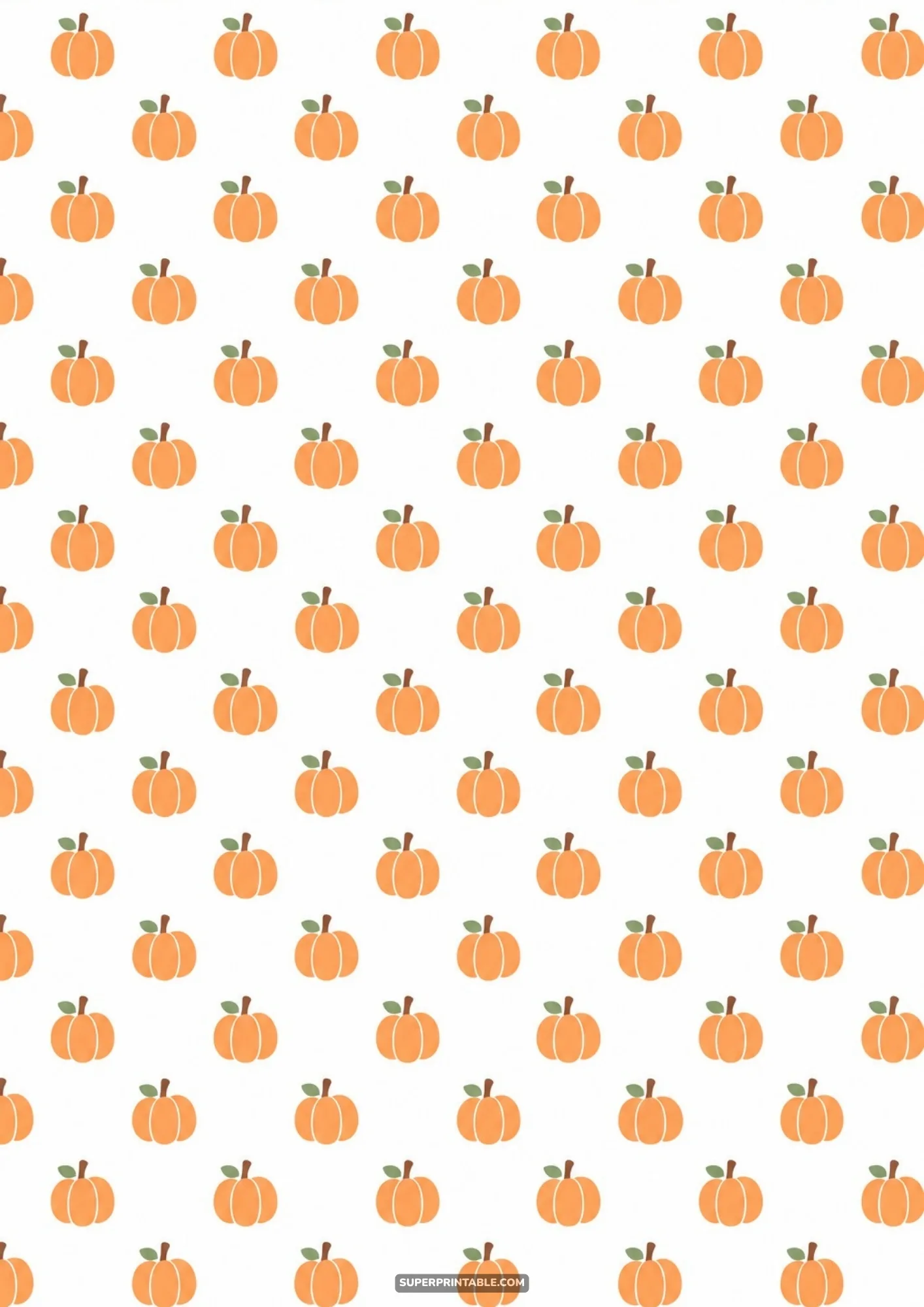 Pastel autumn digital papers featuring cute orange pumpkins with green stems across white paper