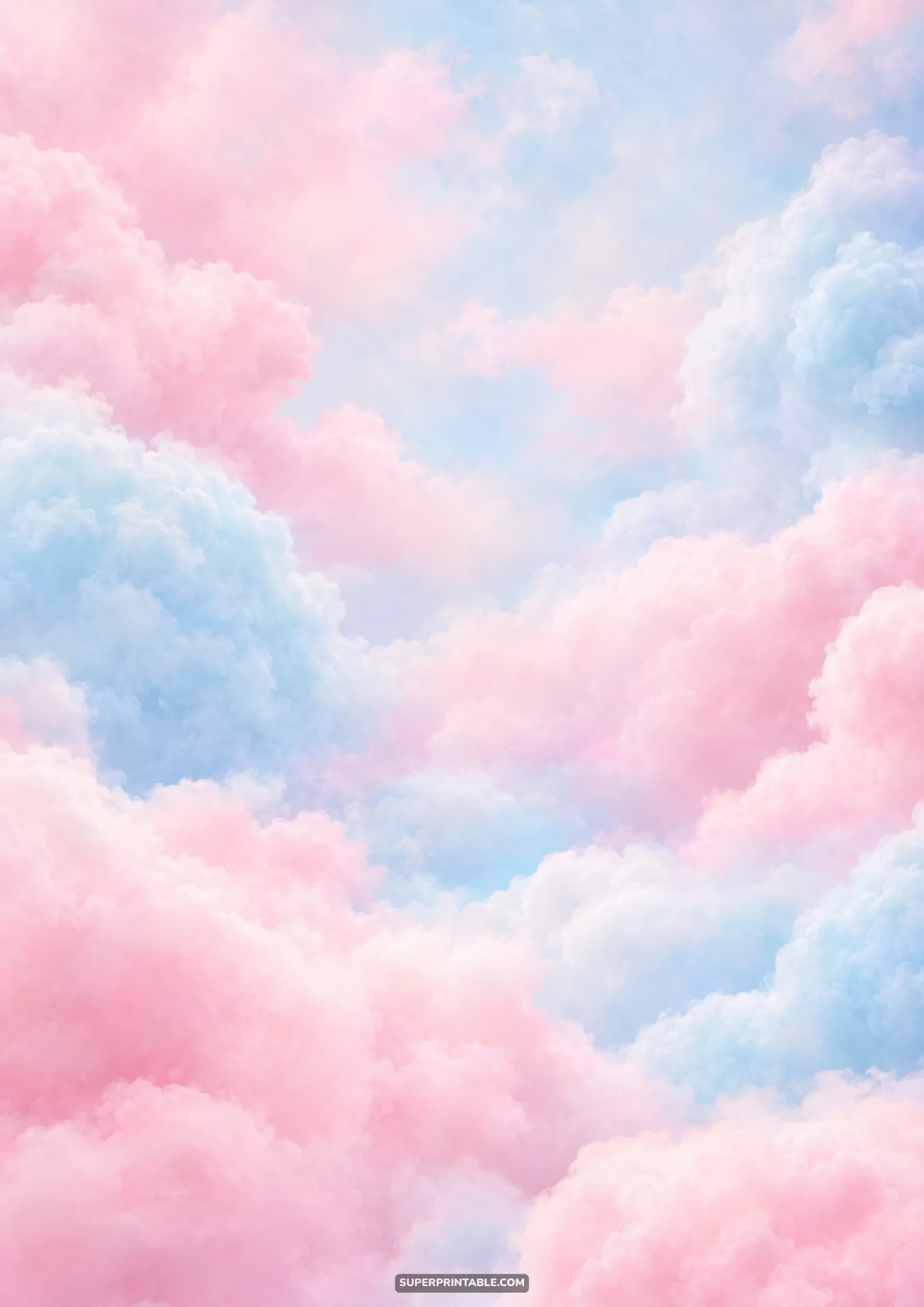 Dreamy ethereal cloudscape backgrounds featuring pastel pink and soft blue fluffy clouds