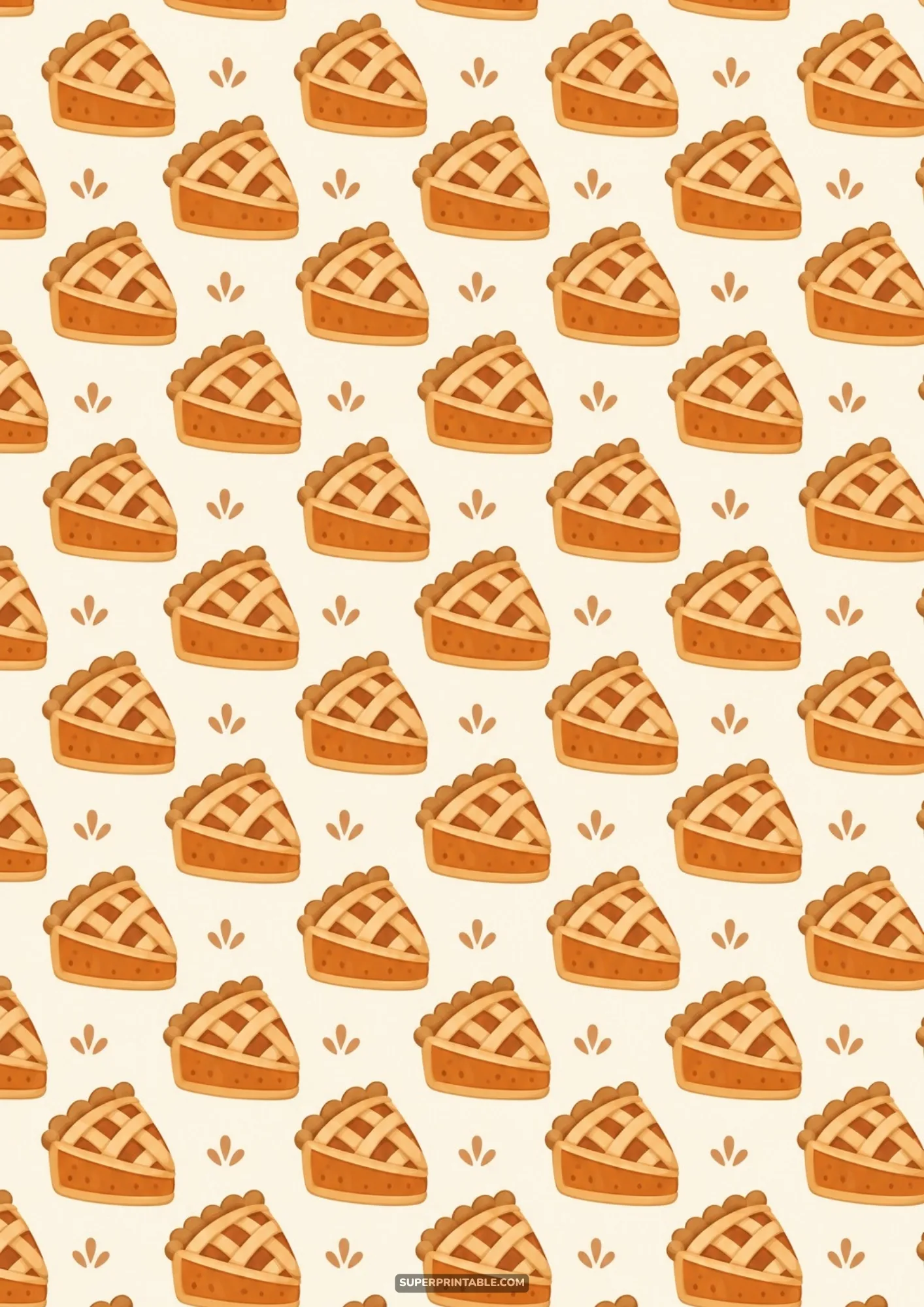 Pastel thanksgiving digital papers showing baked pumpkin pie slices with lattice crusts on cream background.