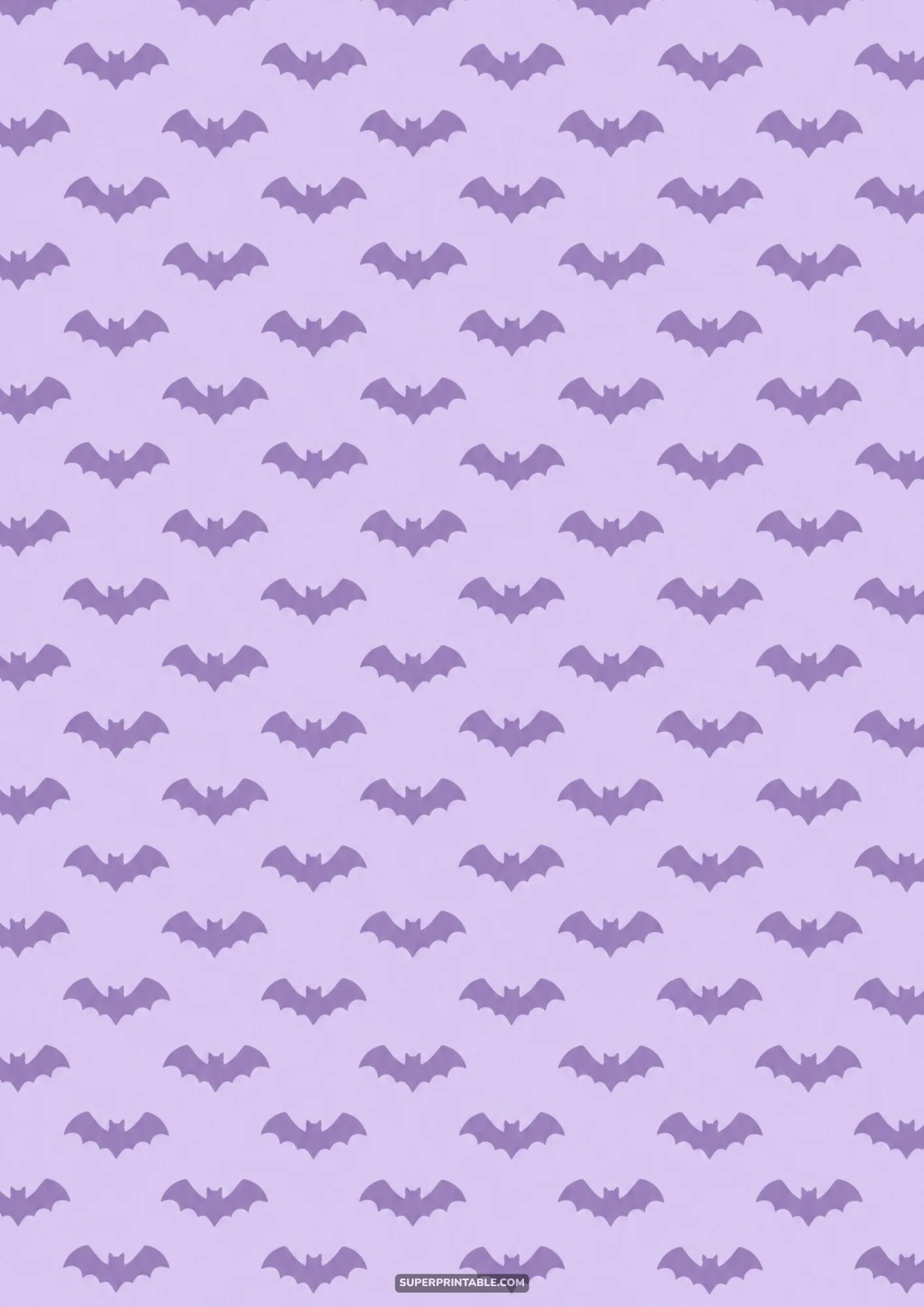 Pastel Halloween digital papers featuring a neat repeating pattern of cute purple bats on lavender background.