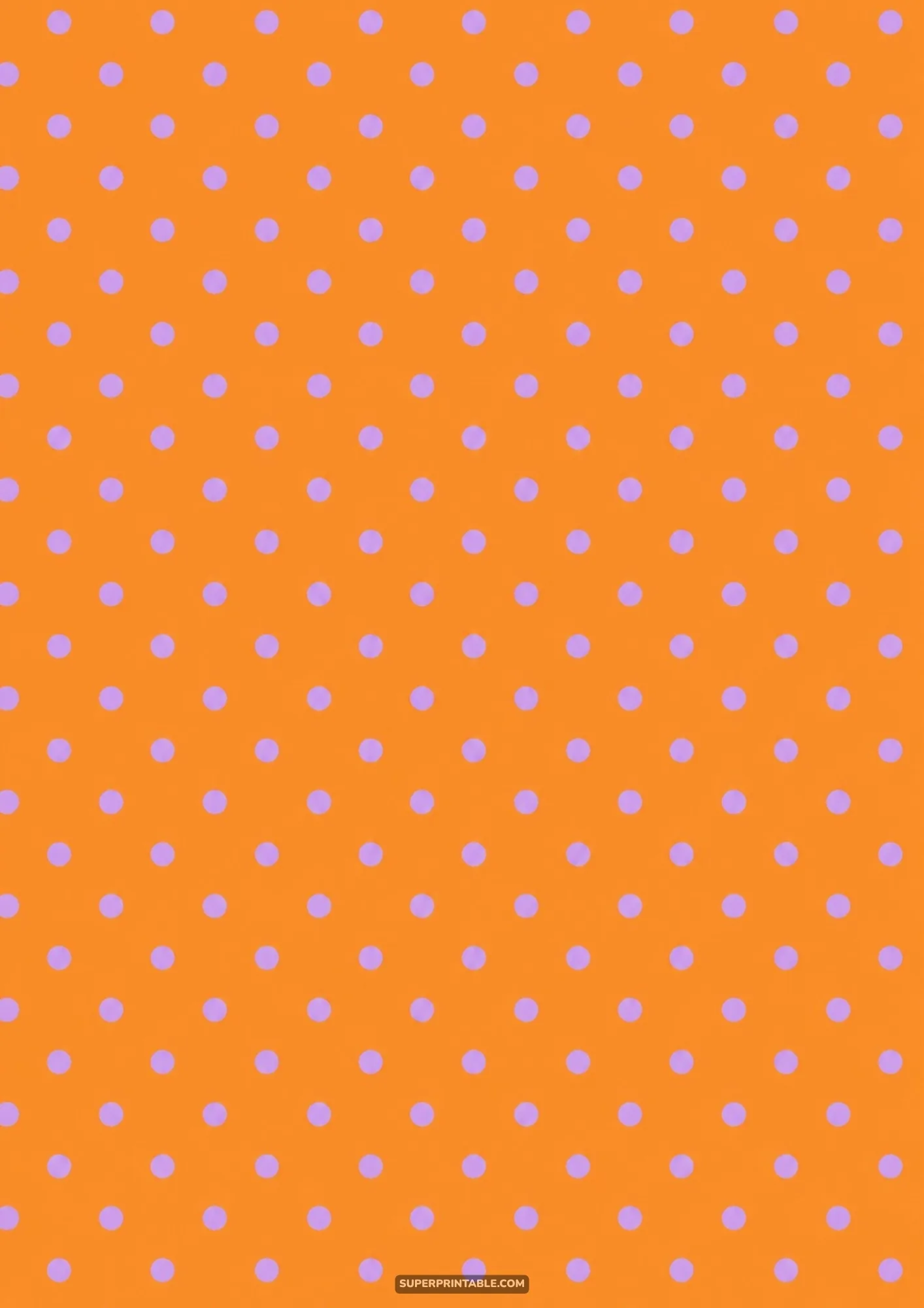 Charming pastel purple polka dots scattered evenly across a bright pumpkin orange background.