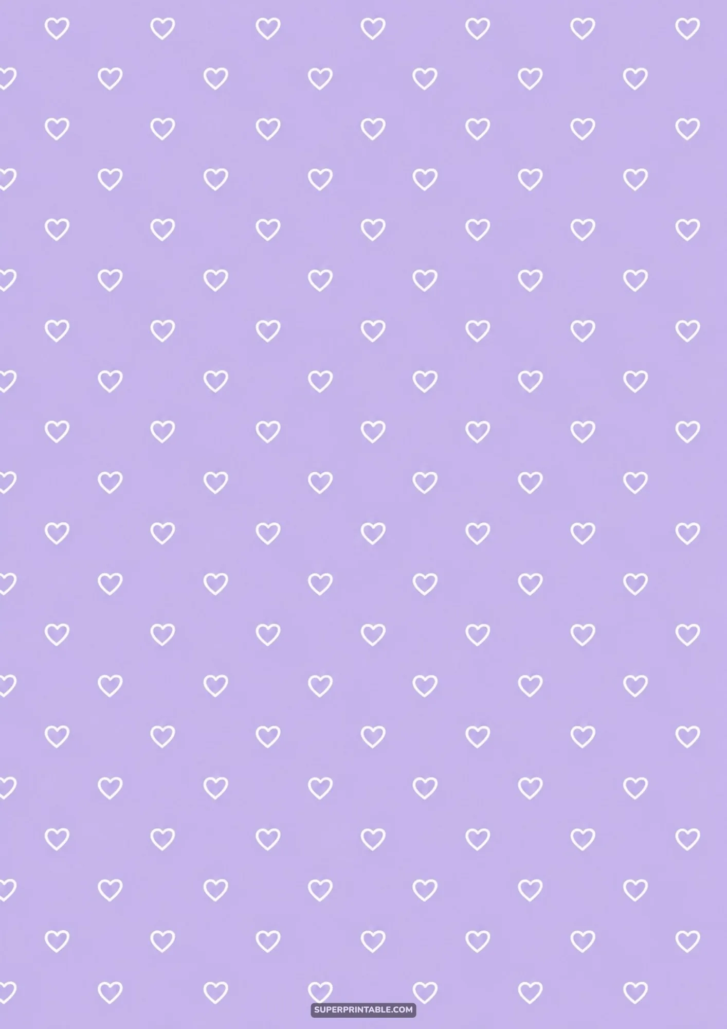 Fine white heart outlines repeat neatly over a soothing pastel lavender purple field.