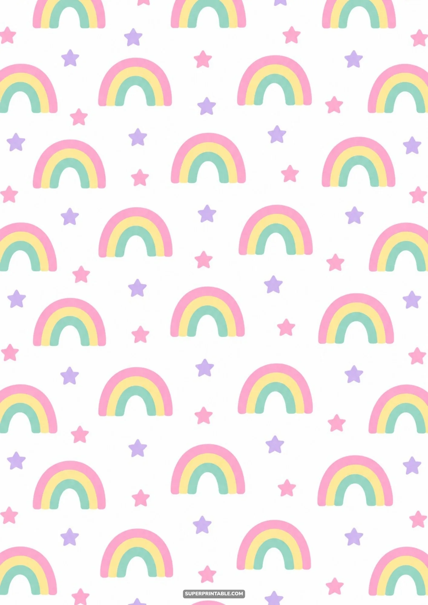 Pastel rainbow digital papers displaying arched rainbow motifs and sparkling stars.