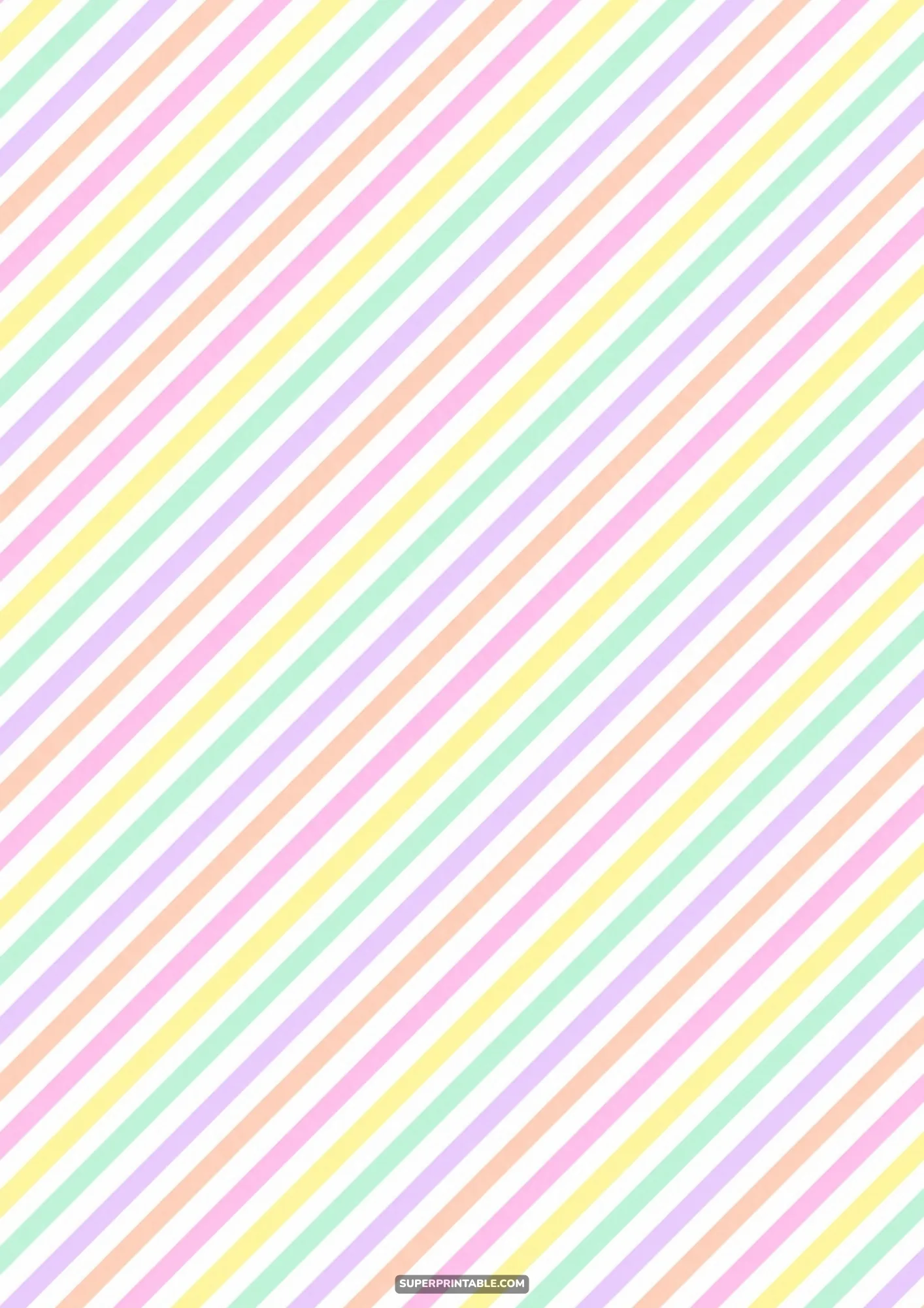 Diagonal candy stripes in pastel rainbow colors repeat across decorative paper.
