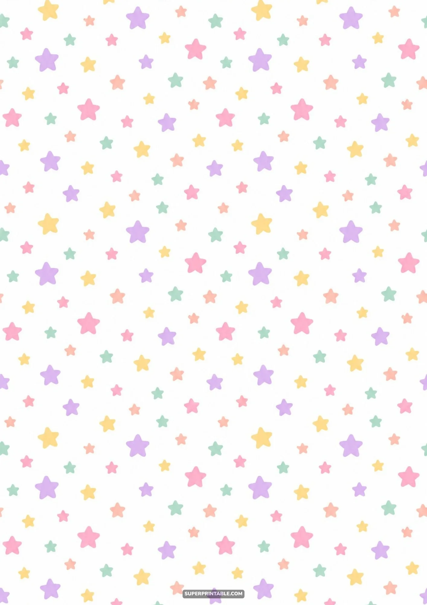 Playful multicolored pastel stars scatter across an airy white background for crafts.