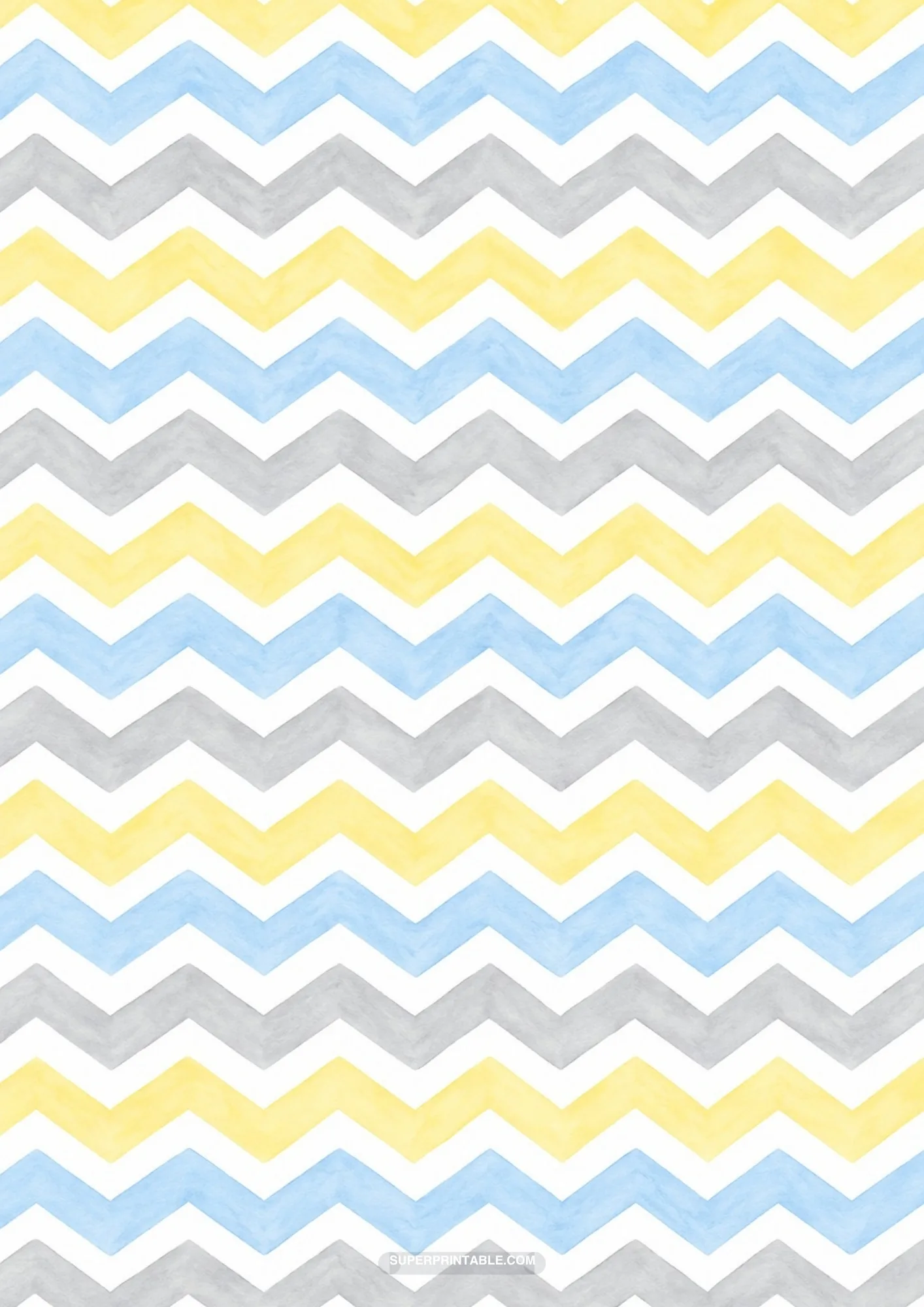 Horizontal zigzag chevron stripes in honey yellow, powder blue, and soft gray