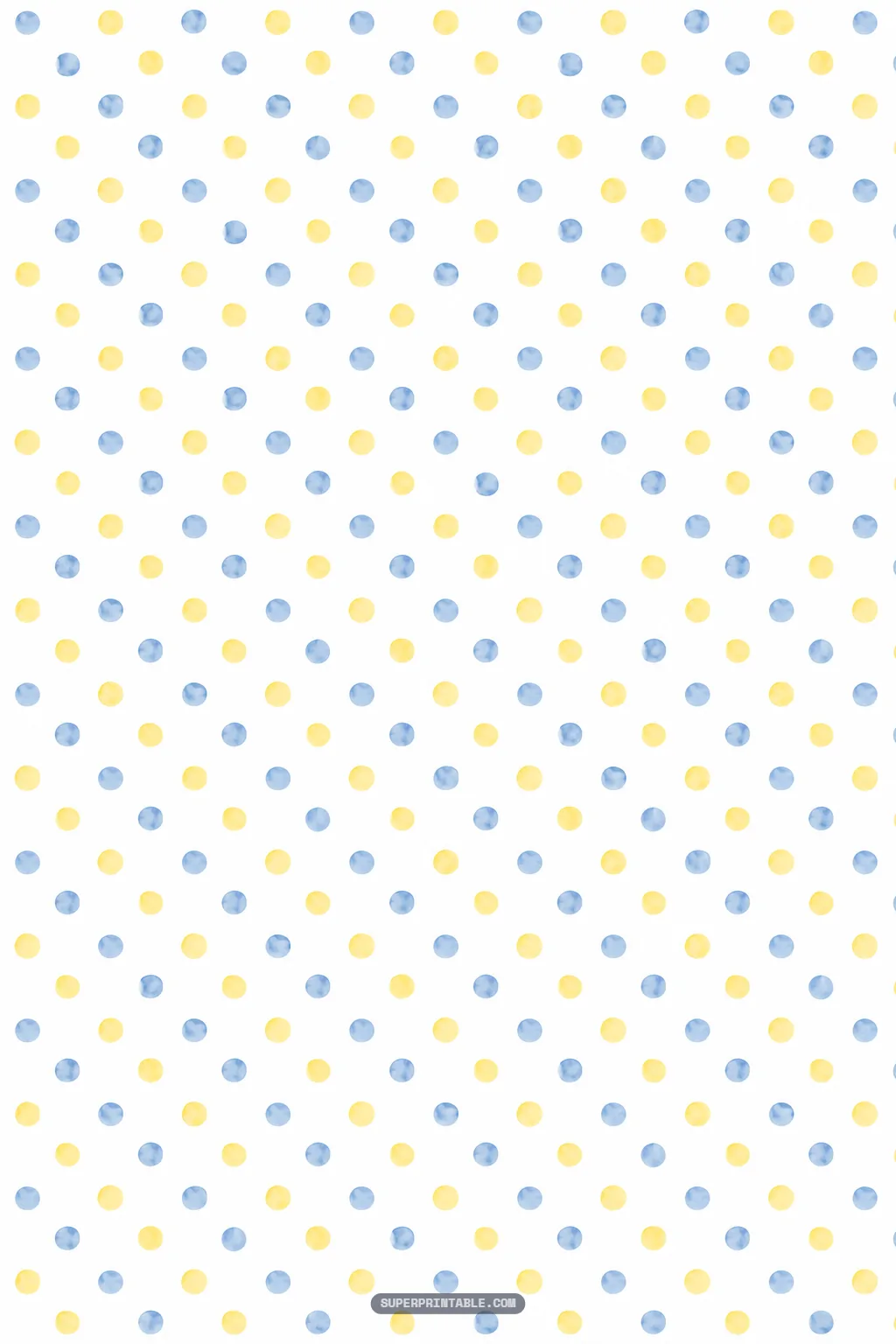 Minimalist repeating polka dots in pastel yellow and soft sky blue across a crisp white background