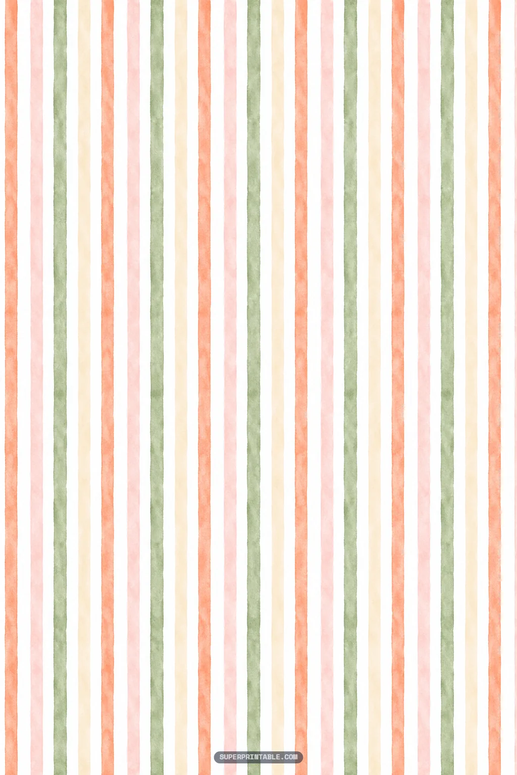 Hand-painted vertical watercolor stripes in pastel peach, blush pink, sage green, and cream hues
