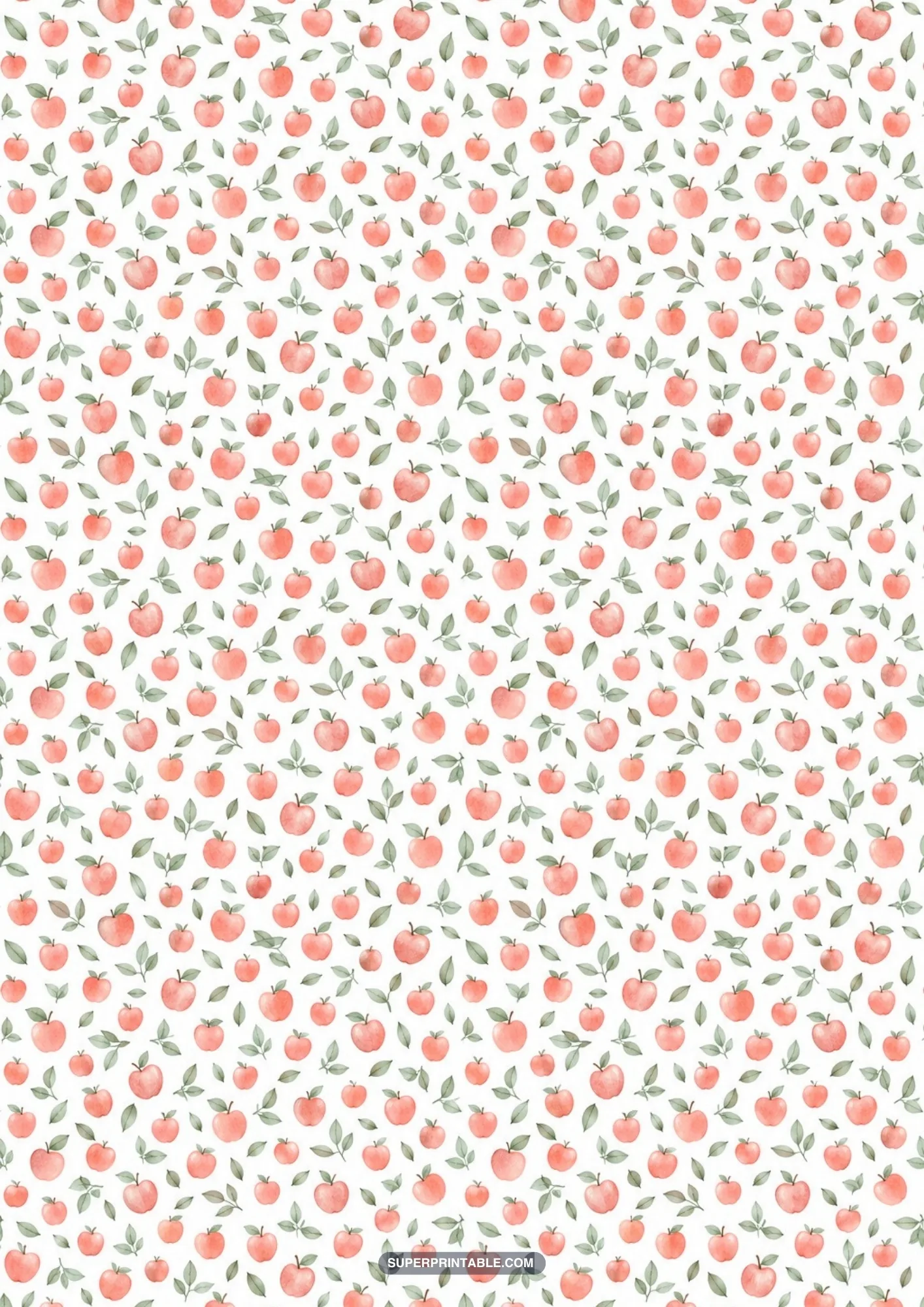 Micro ditsy print of hundreds of miniature watercolor red apples and delicate leaves