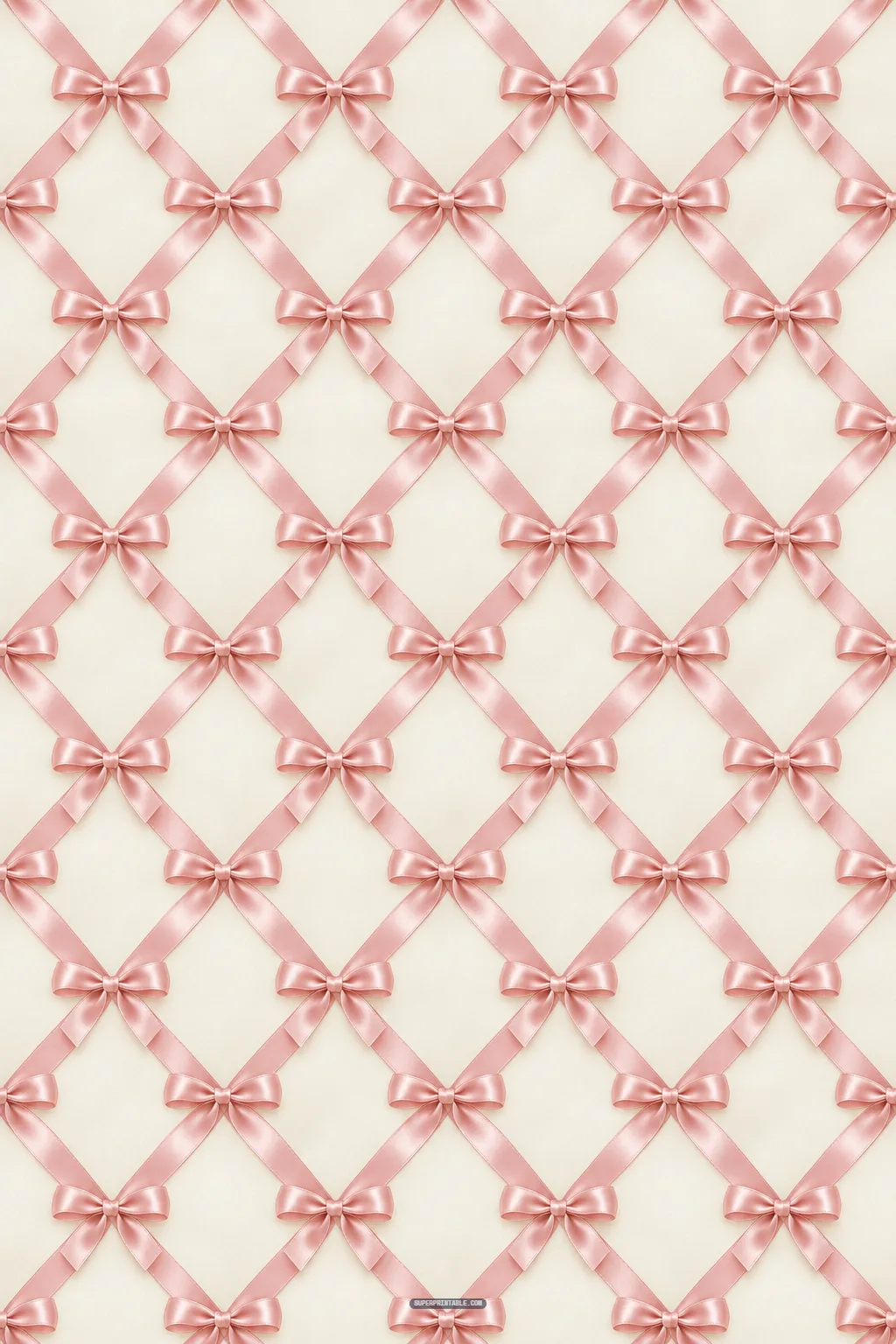 Blush pink satin ribbons in a crisscross diamond lattice grid accented with petite bows at every joint