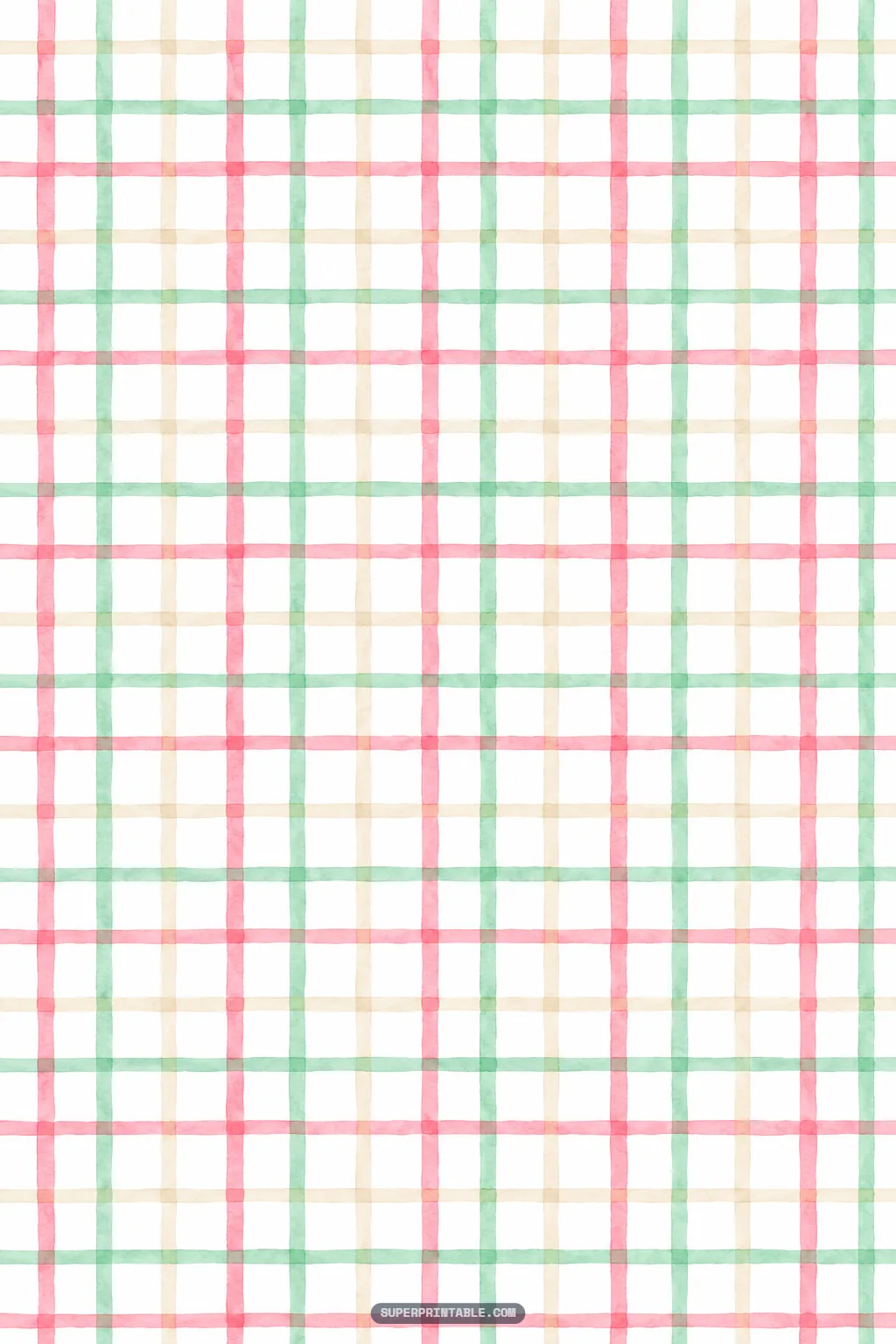 Minimalist watercolor windowpane plaid pattern painted in light pink, sage green, and cream
