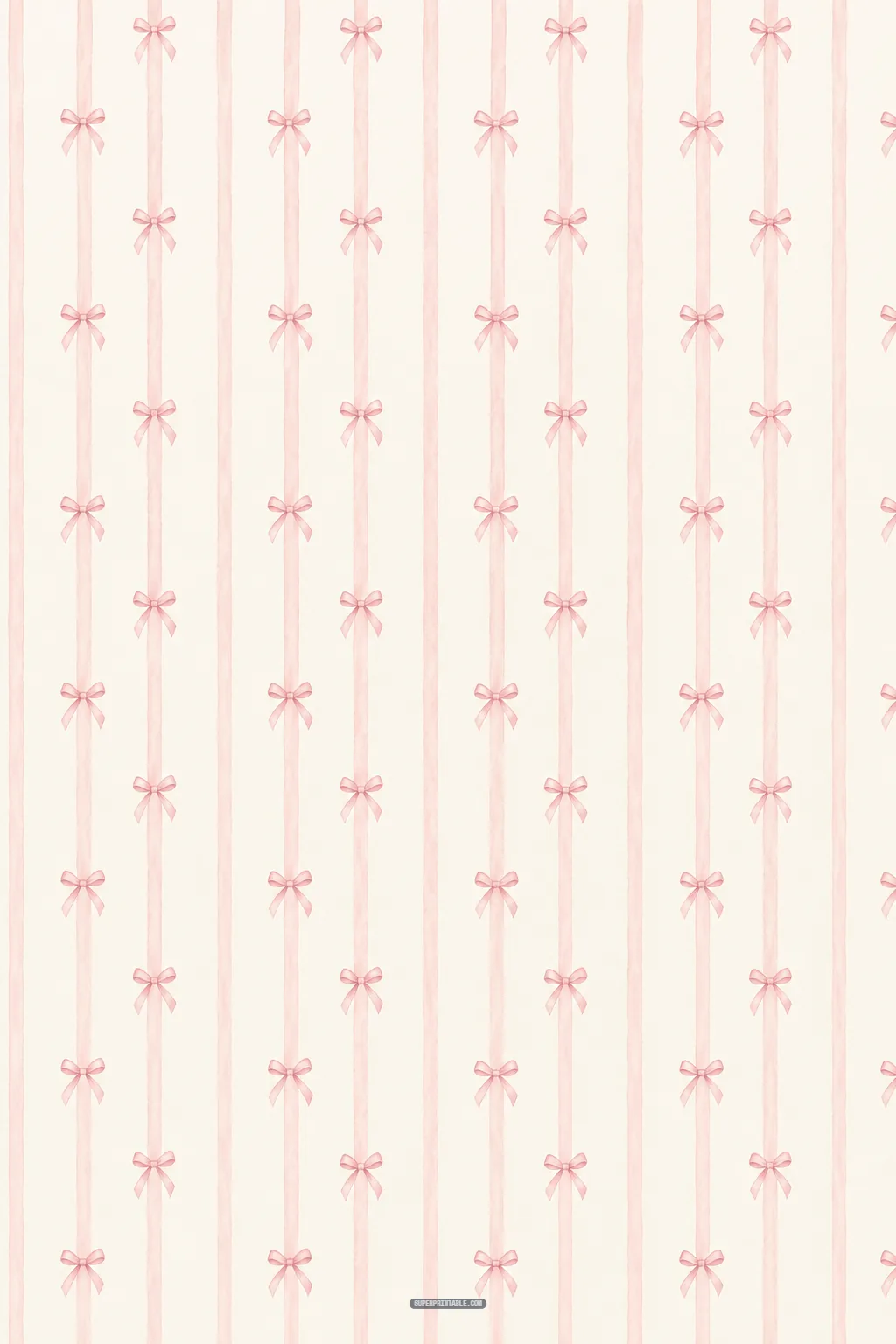 Gentle vertical watercolor stripes decorated with neat pink ribbon bows over an ivory cream backdrop
