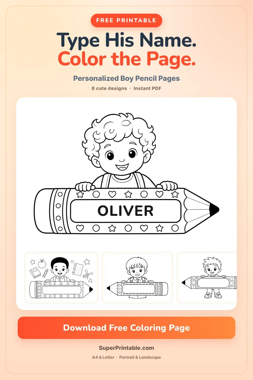 Name Personalised Boy Holding Pencil