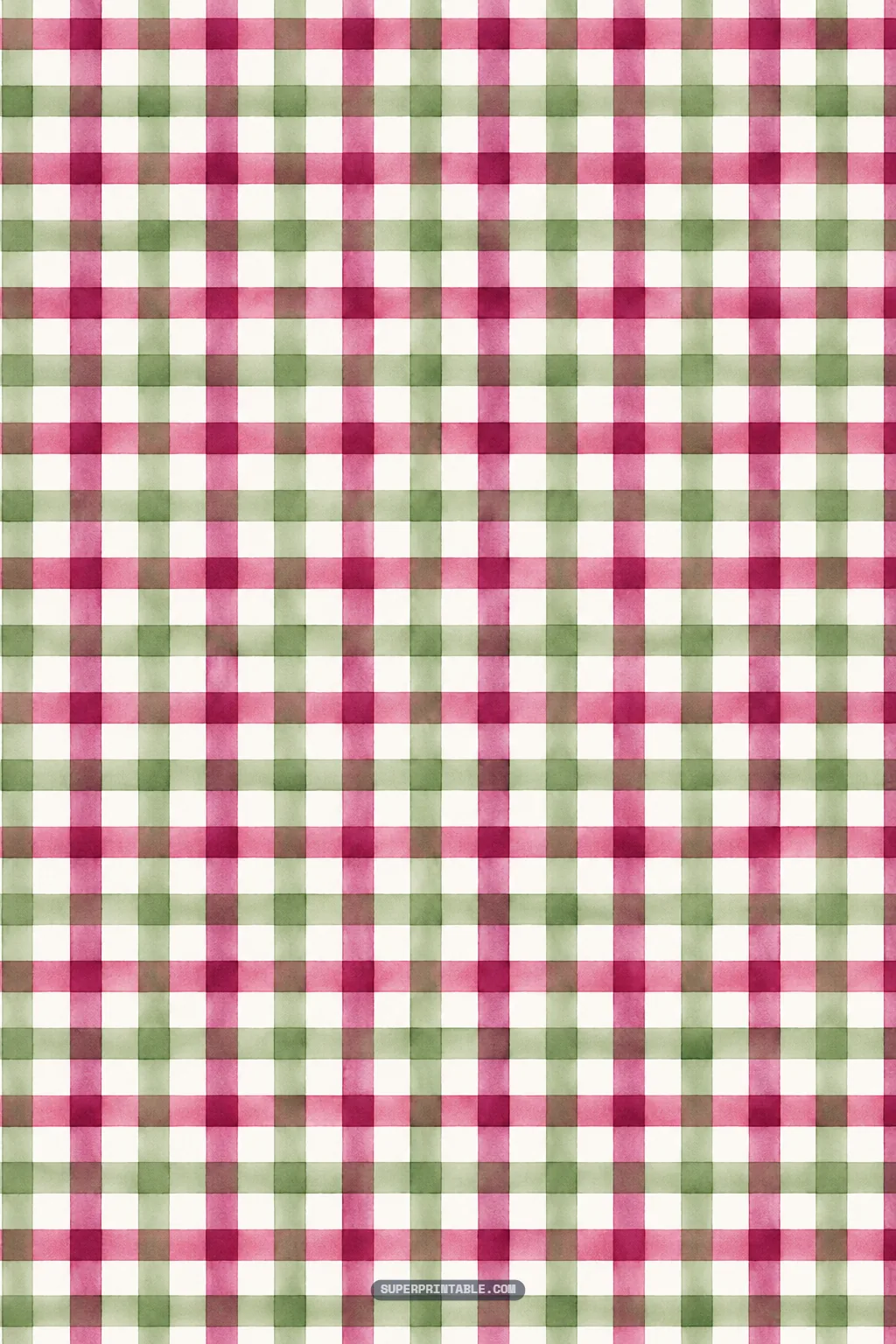 Fine watercolor check pattern combining crisp intersecting lines of plum, rose, and sage