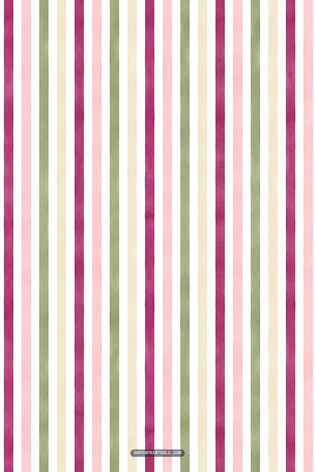 Vertical watercolor stripes in plum purple, pastel pink, sage green, and warm cream