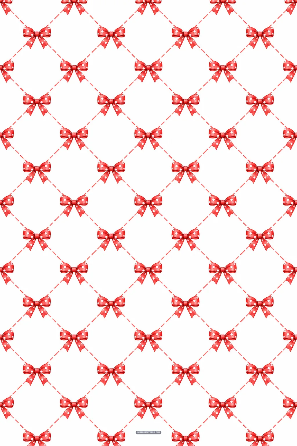 Red bow digital papers featuring a delicate dashed lattice pattern with tiny bows
