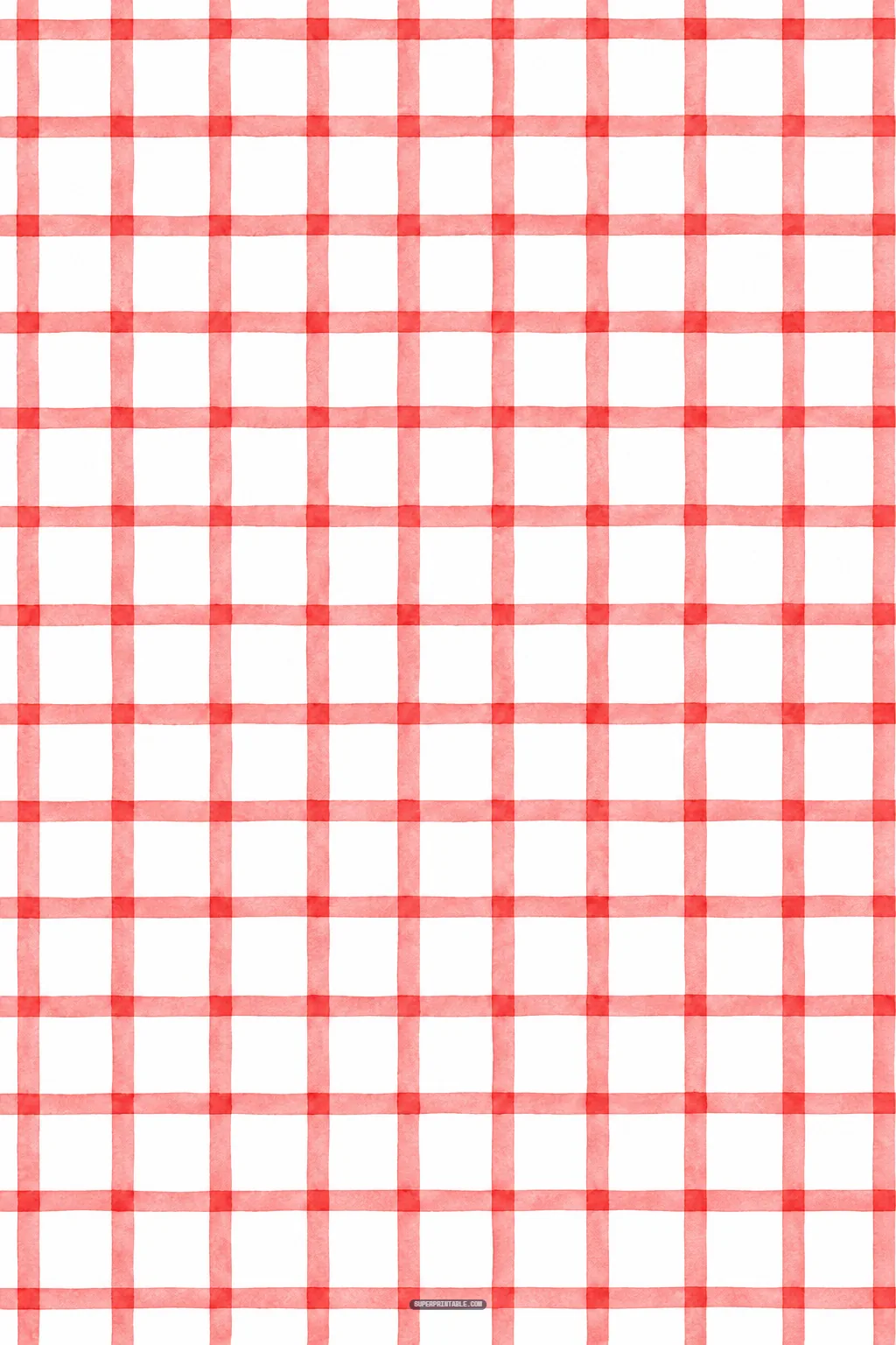 Clean red watercolor windowpane grid pattern painted on a bright white sheet