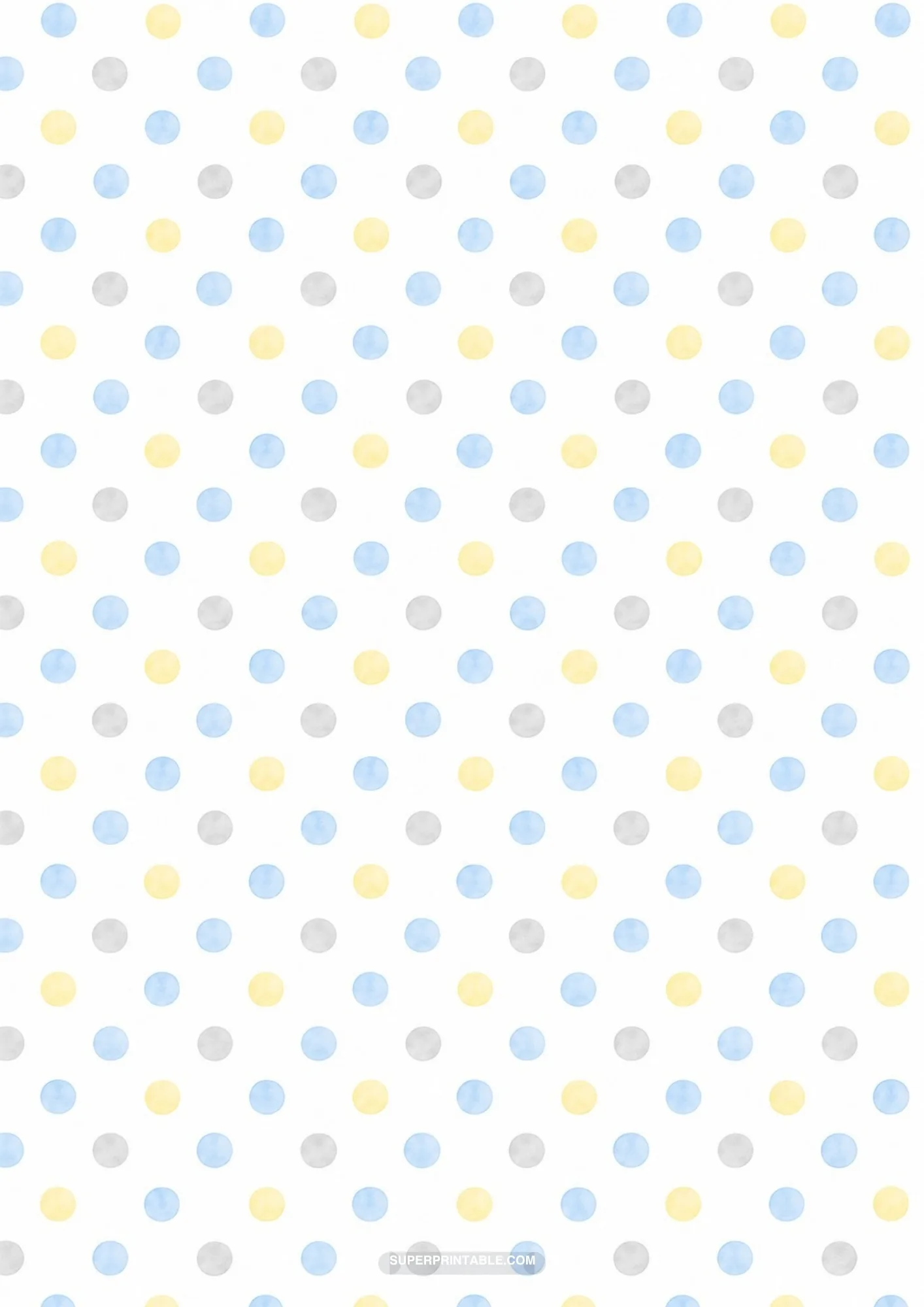 Uniform polka dots arranged in an orderly grid in light blue, yellow, and gray