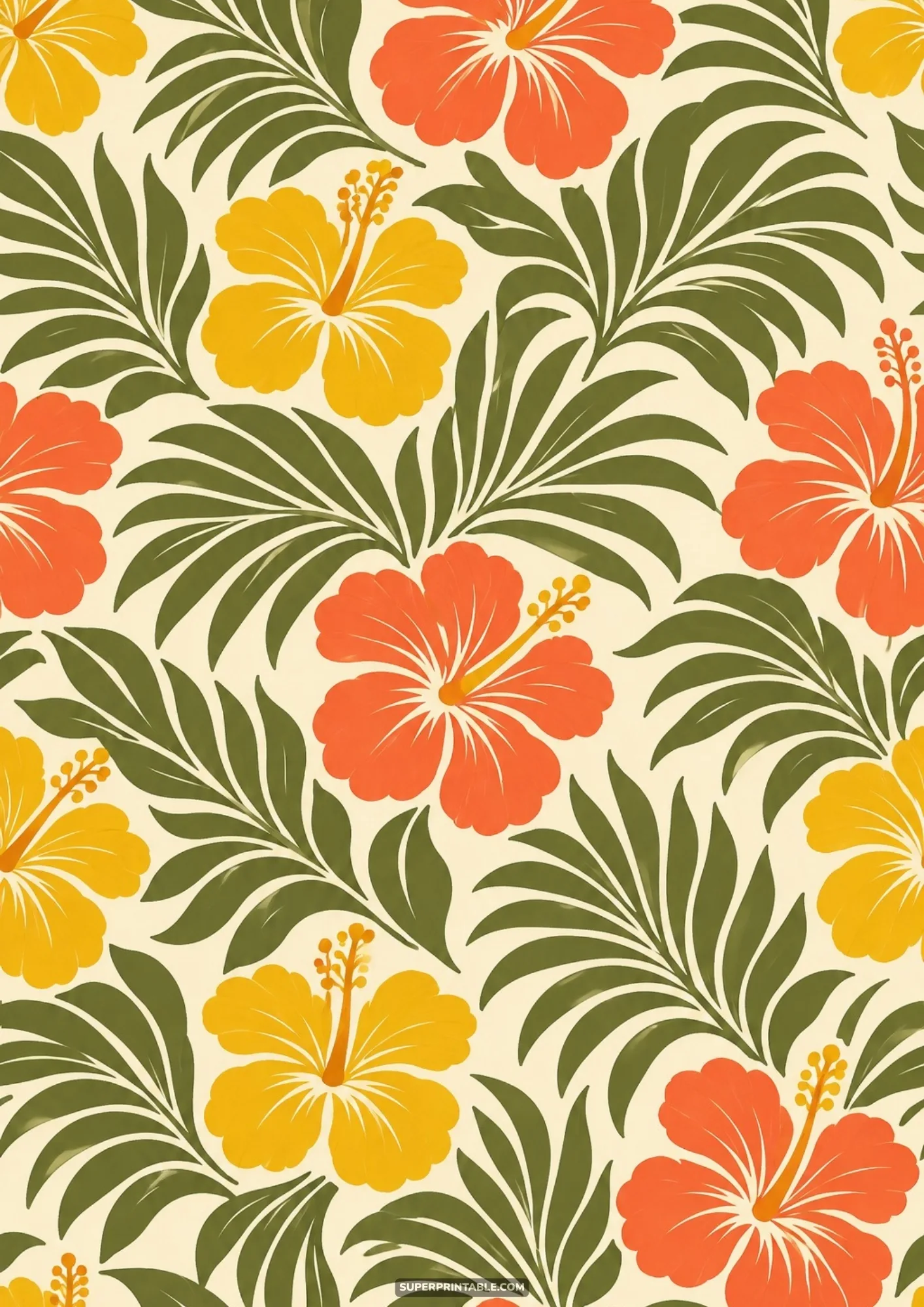 Tropical summer paradise backgrounds of Hawaiian hibiscus pattern