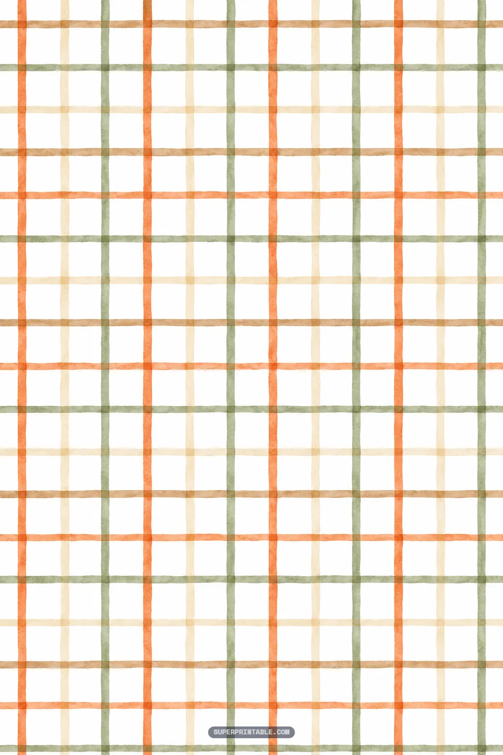 Classic autumn plaid digital paper pattern with wide checks in warm orange olive green and cream tones