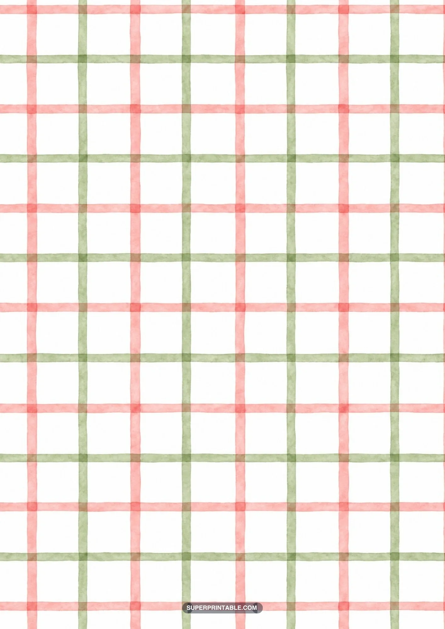Hand-painted sage green and soft coral windowpane grid pattern on a clean background