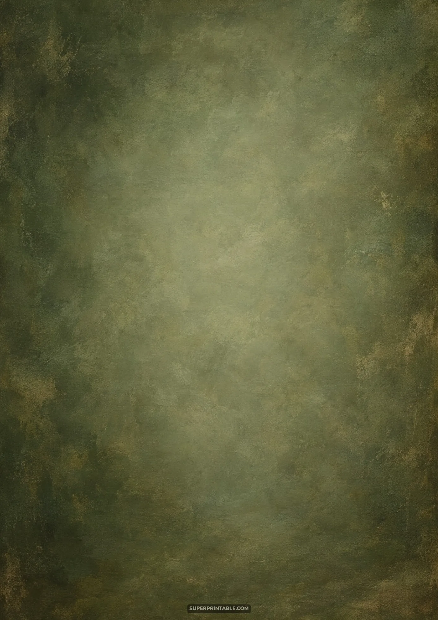 Muted sage and moss olive green painted canvas with soft circular center light.
