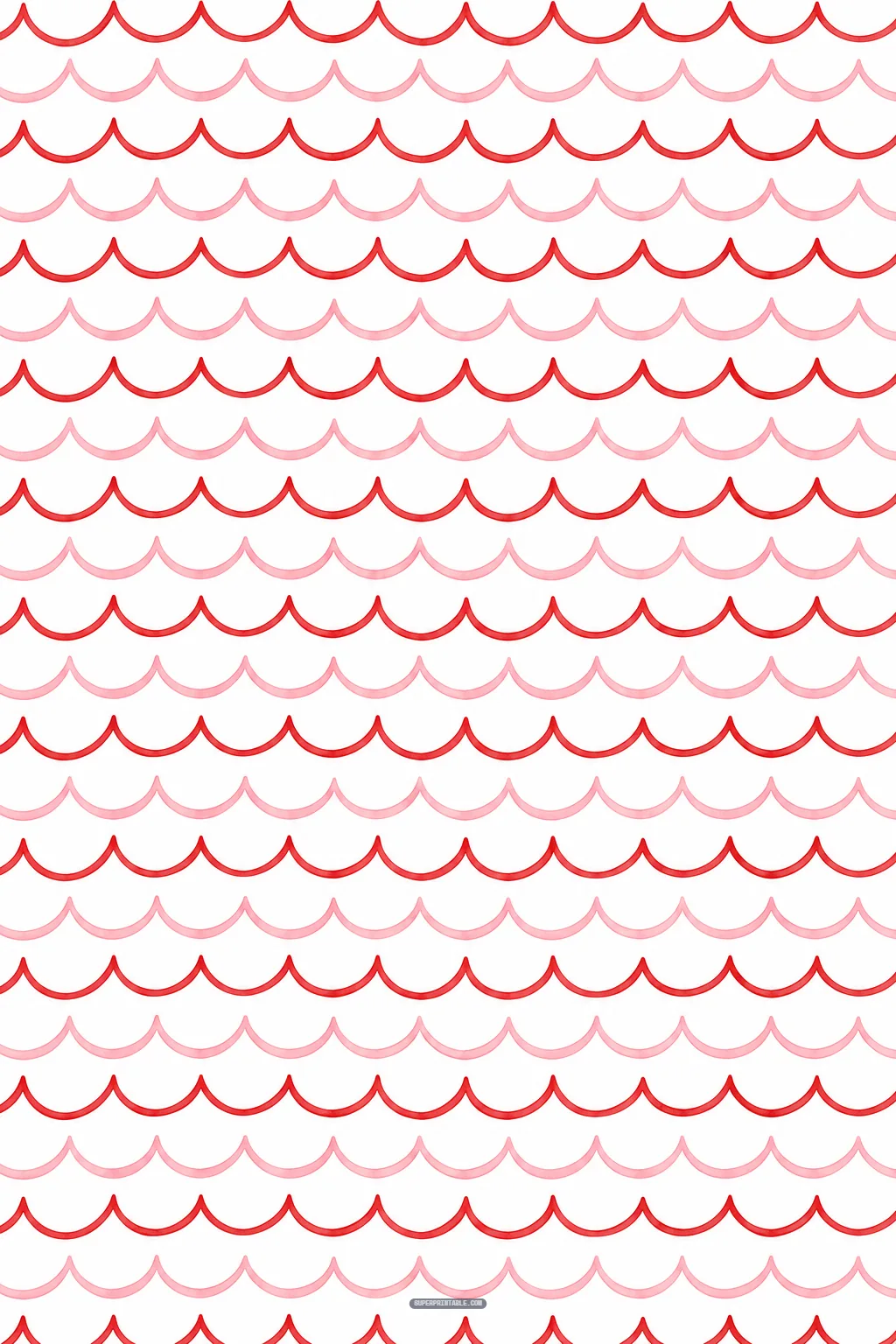 Tiered scalloped wave pattern with alternating fine red and pastel pink lines