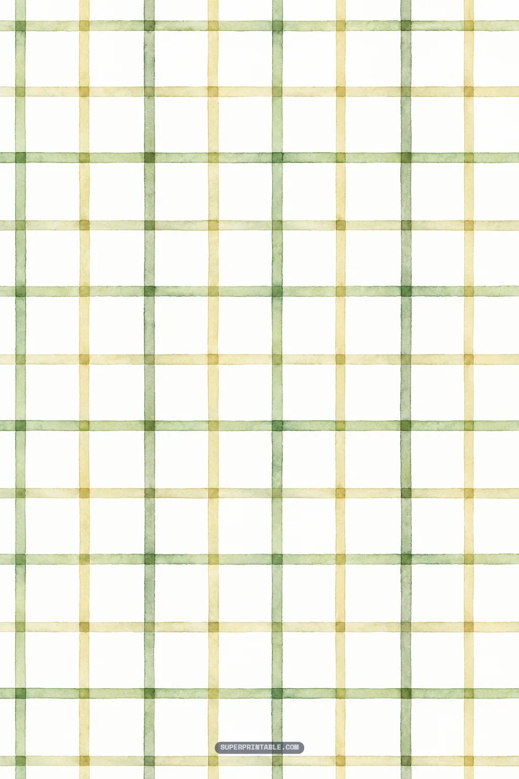 Minimalist watercolor windowpane check grid featuring crossing thin lines in olive green and warm yellow.