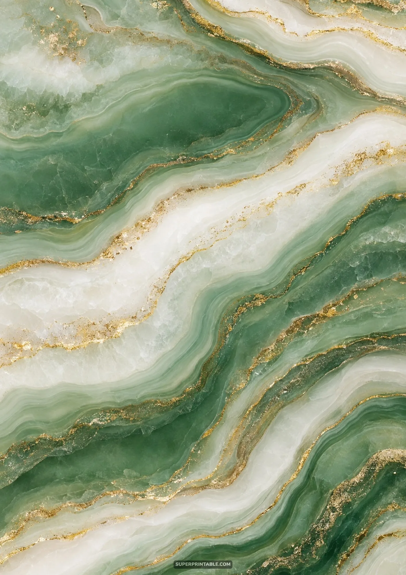 Pale sage green and creamy white marbled agate texture lined with delicate gold glitter seams