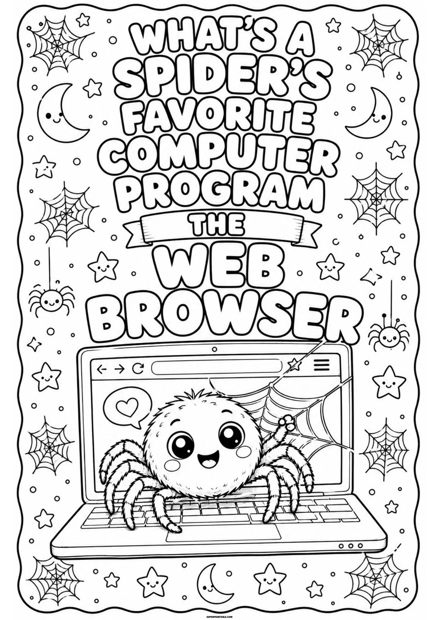 Adorable fluffy spider popping out from a open laptop screen.
