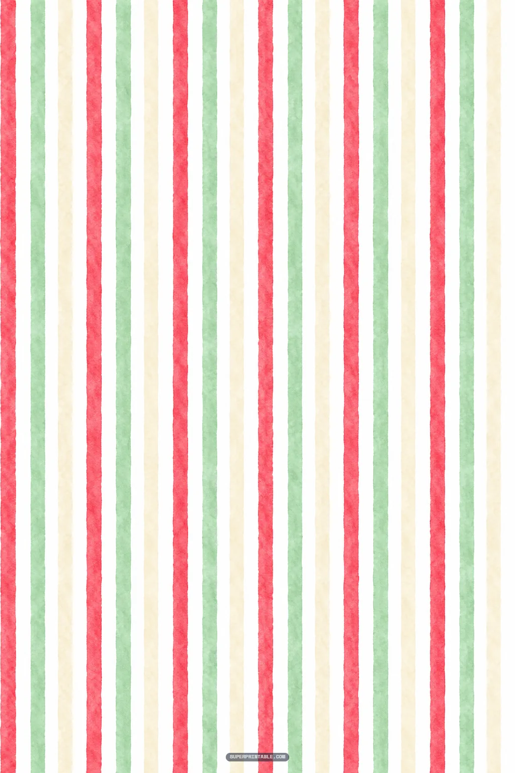 Vertical watercolor stripes in strawberry red, soft sage green, and cream on paper