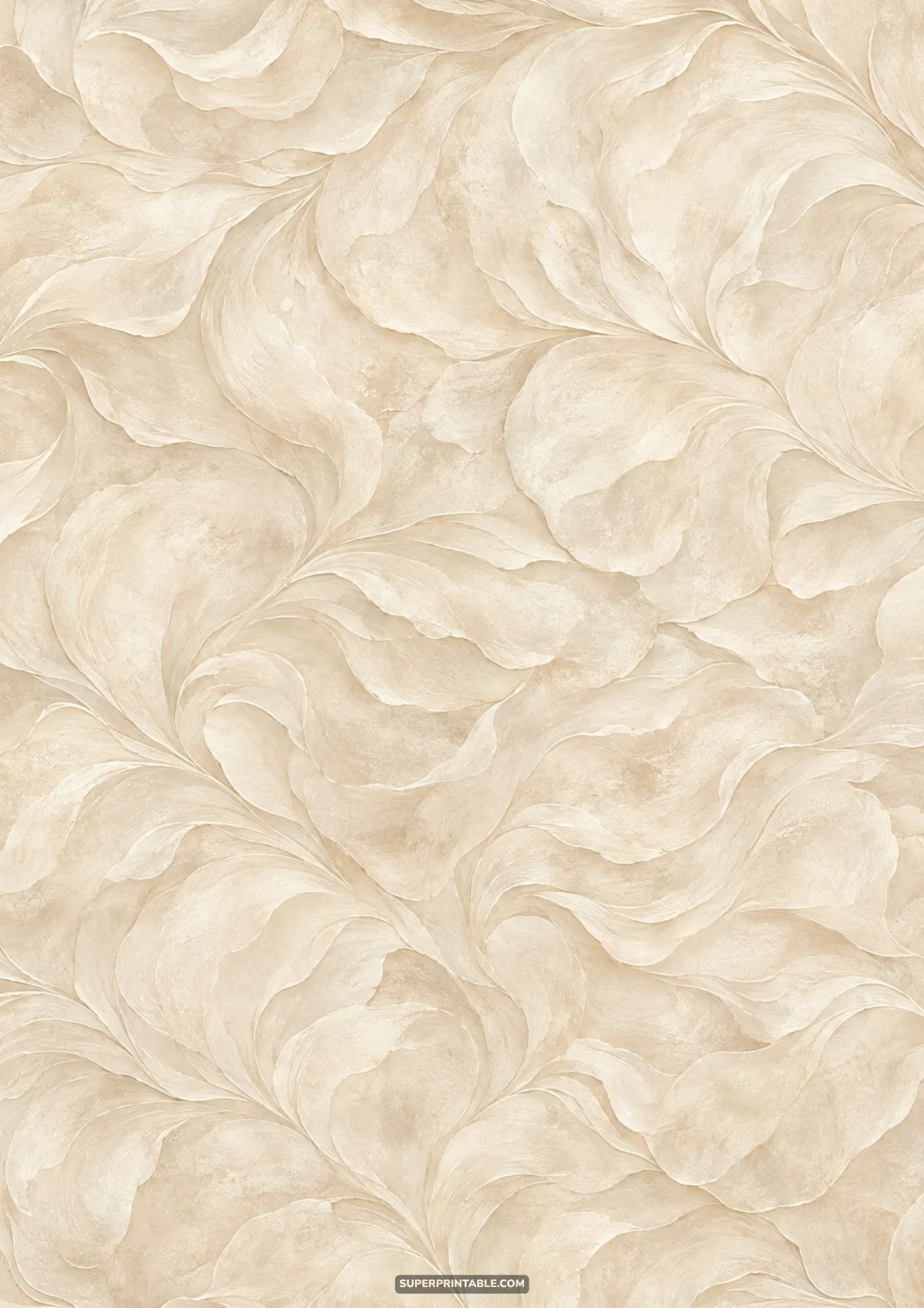 Fluid marbled swirls and petal-like waves layered seamlessly in warm champagne cream tones