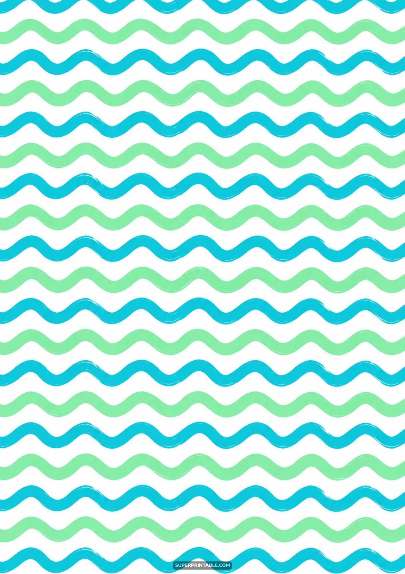Horizontal rippling wavy chevron lines alternating in aqua blue and mint green