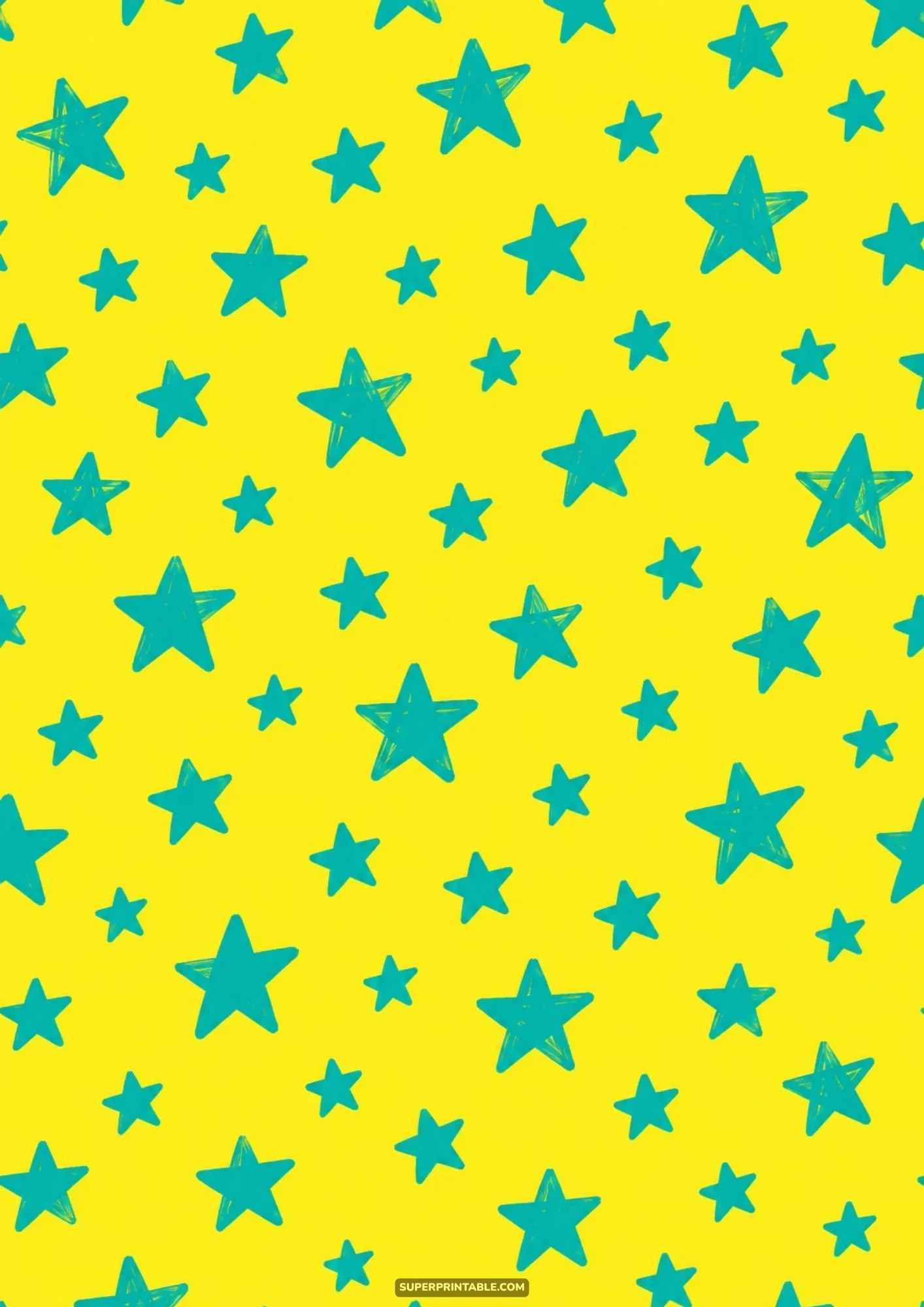 Hand-sketched teal five-point stars scattered across a sunny yellow surface