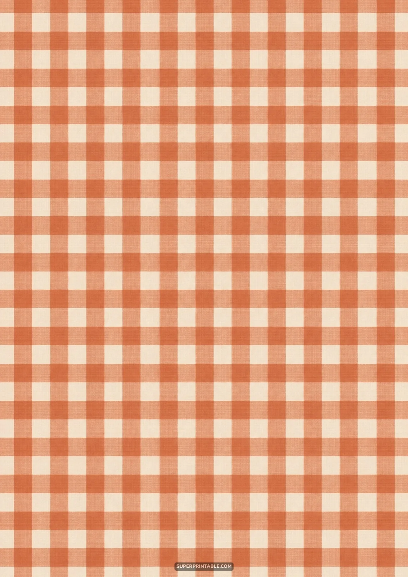 Warm terracotta orange and cream gingham check pattern with subtle woven linen texture.