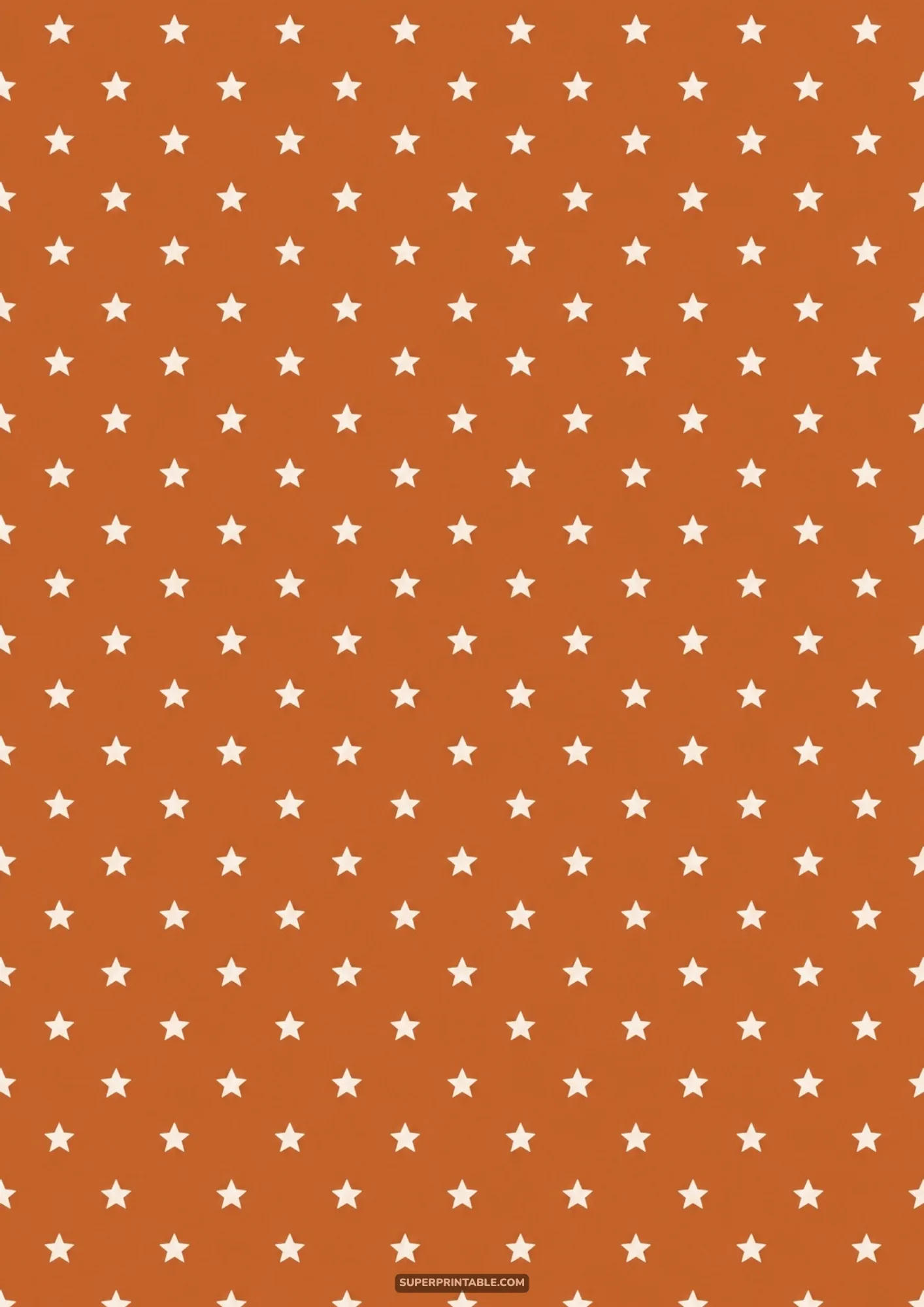 Small white five-pointed stars repeating across a cozy terracotta brown background