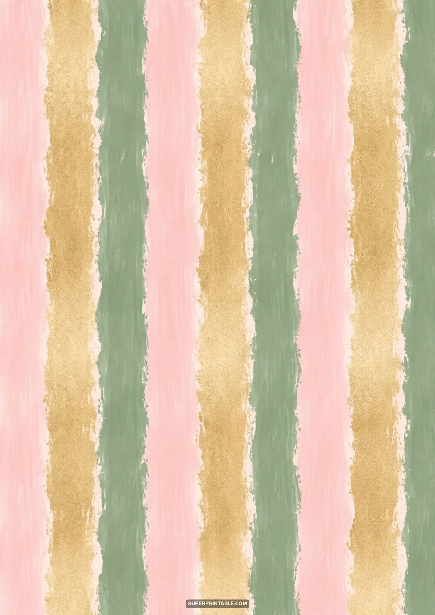 Hand-painted vertical brushstroke stripes in pastel blush pink, metallic gold, and sage green