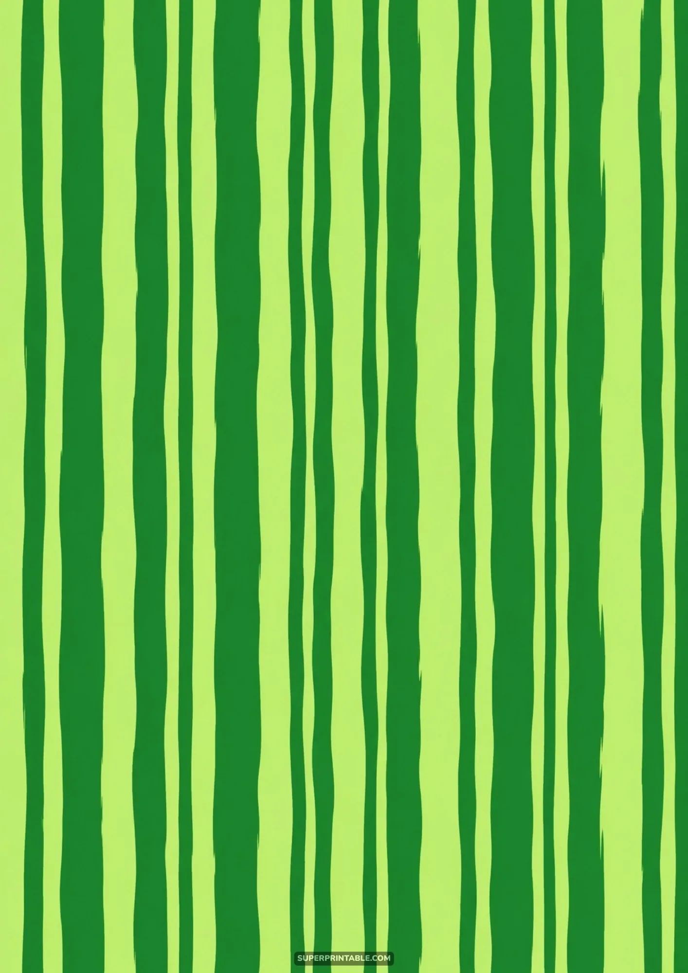 Hand-painted wavy vertical stripes alternating in lime and forest green