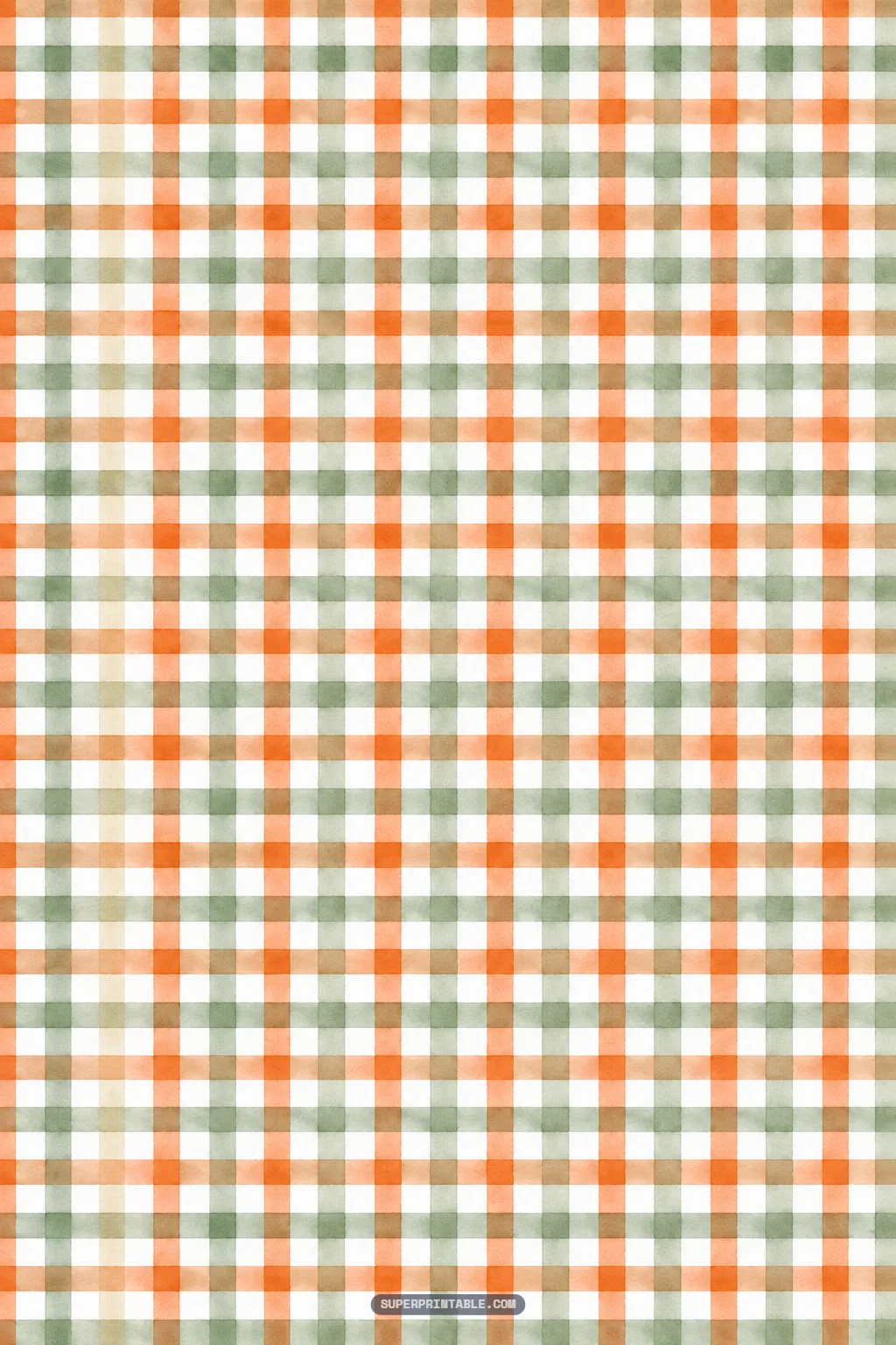 Cozy gingham digital paper pattern with crisp woven watercolor checks in rustic orange and sage green