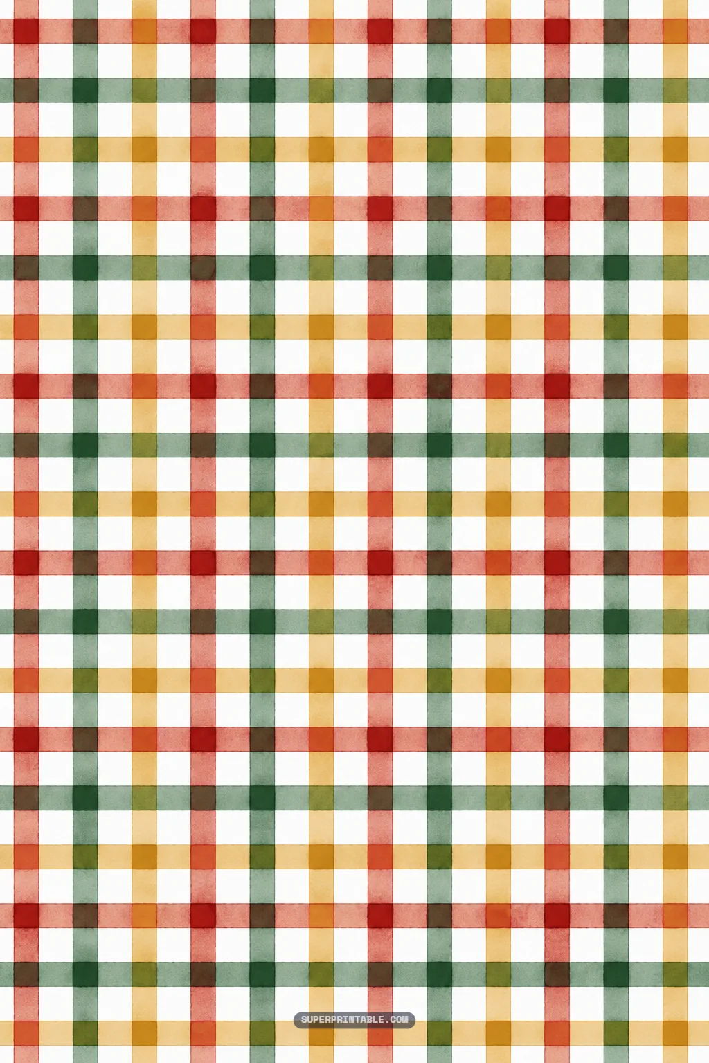 Cozy watercolor buffalo check plaid pattern in red, olive green, and mustard yellow