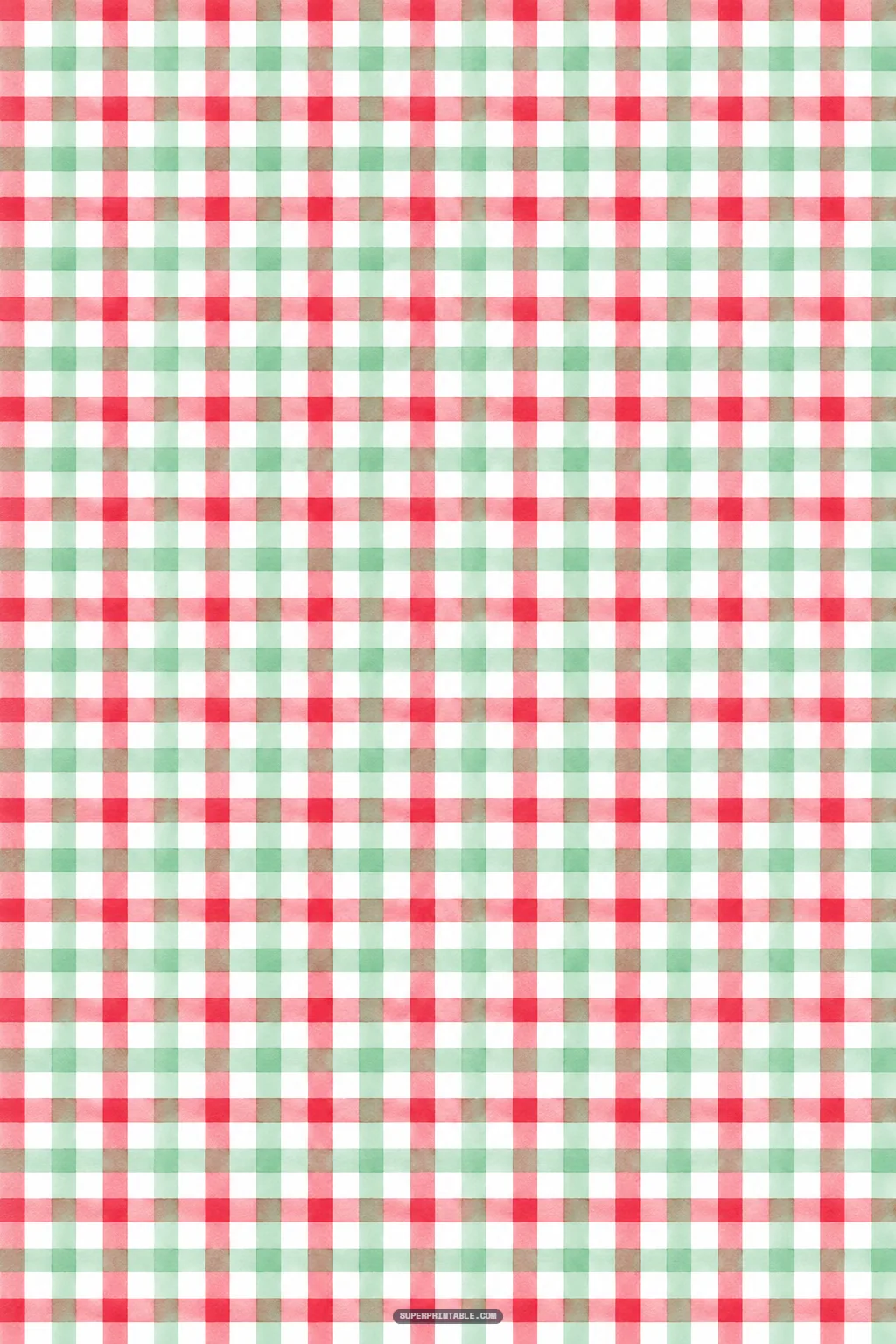Classic gingham check pattern painted in watercolor berry red and sage green shades