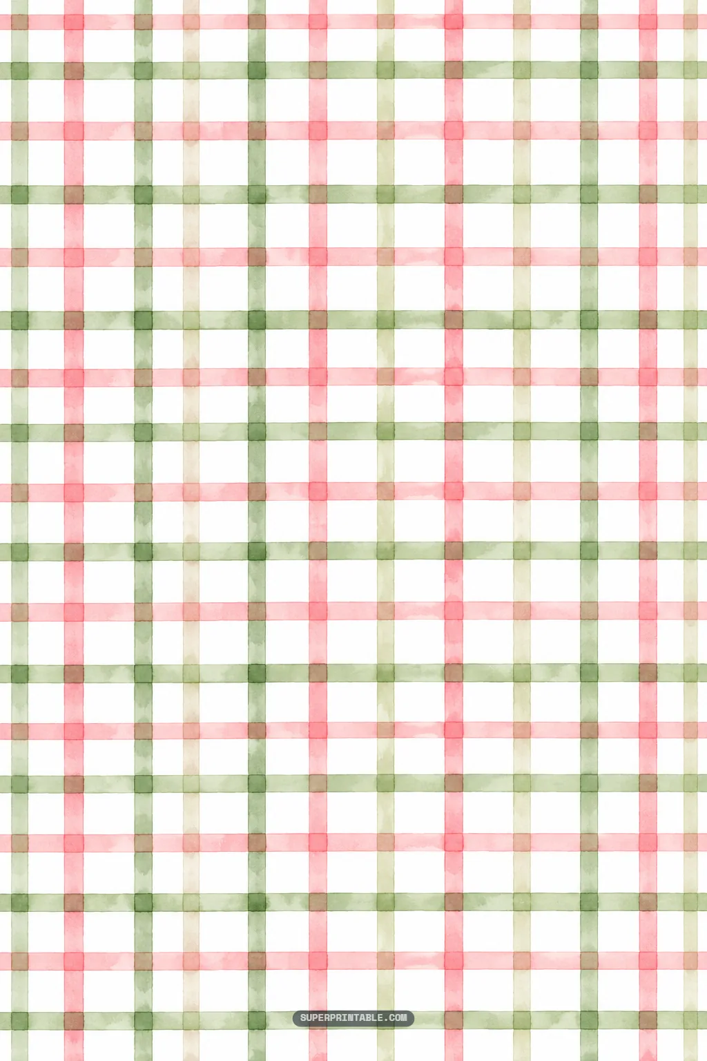 Watercolor plaid grid pattern woven with pink, olive green, and beige brushstrokes