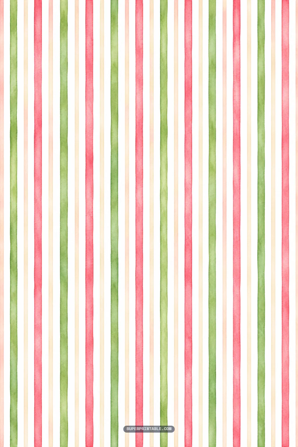 Delicate vertical watercolor stripes in coral red, leaf green, and cream inspired by an orchard palette.