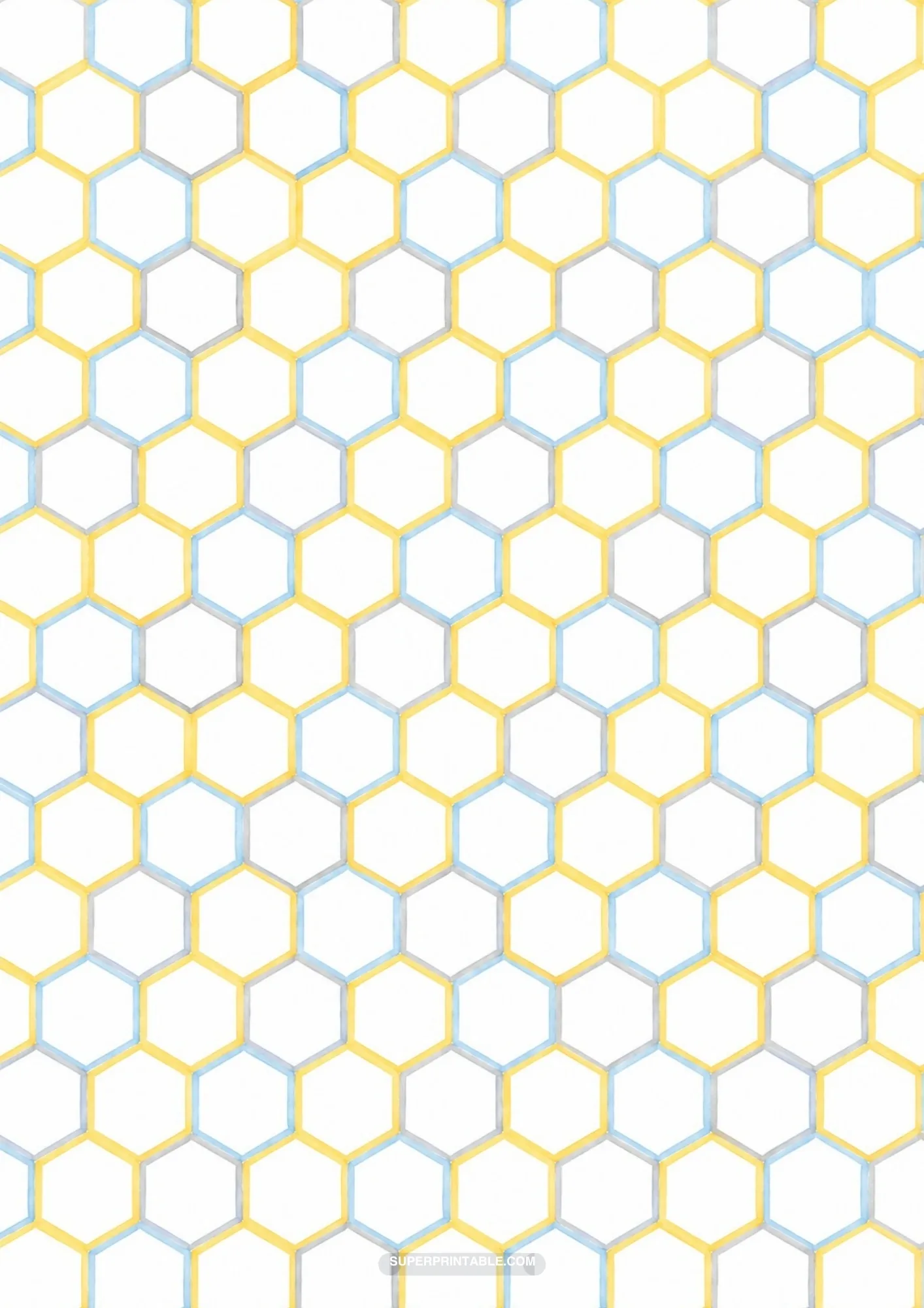 Interlocking hexagonal honeycomb cells outlined in soft pastel watercolor tones